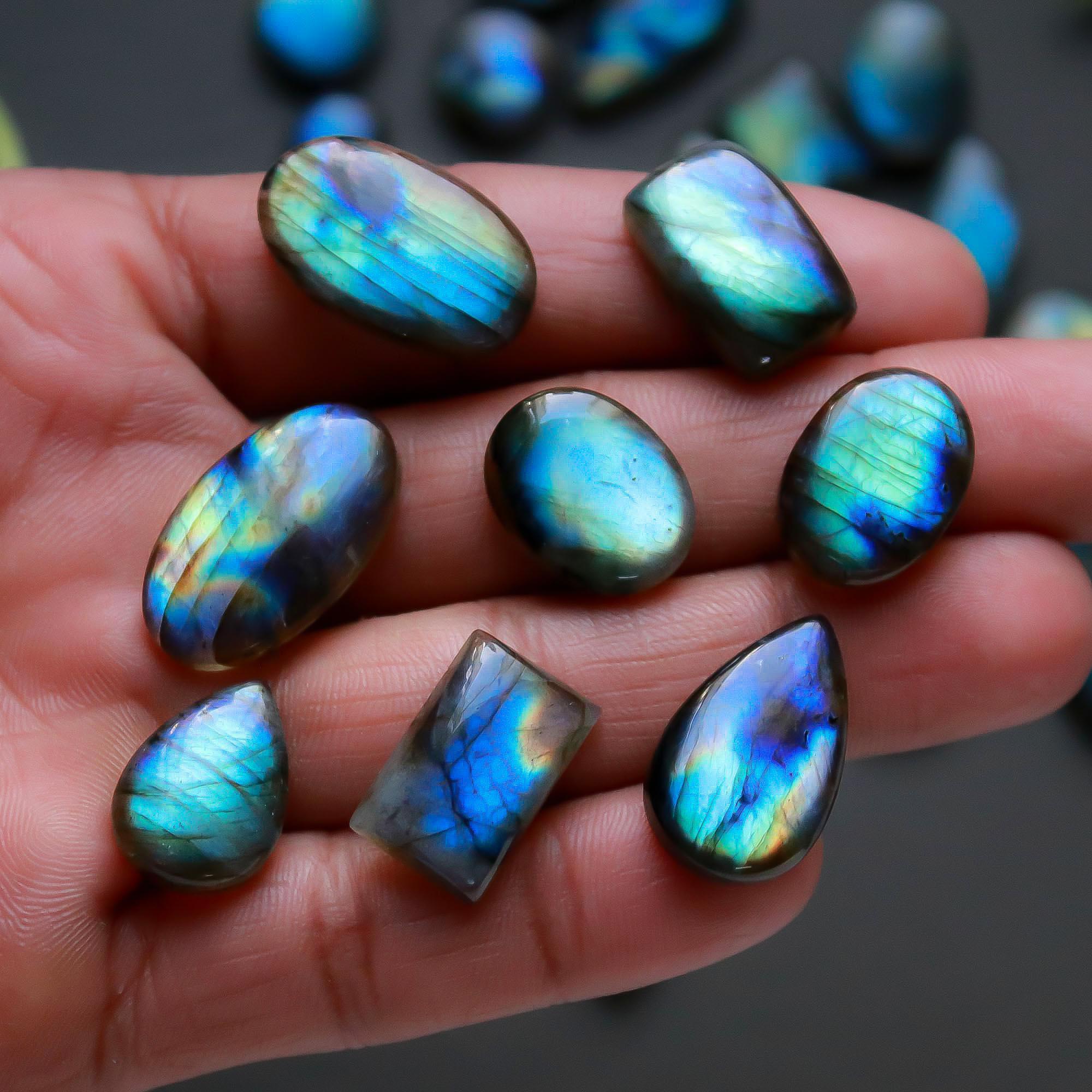 34 Pcs 367 Cts  Natural Labradorite Cabochon Loose Gemstone Jewelry Semi-Precious Healing Crystal Lots 12x12-27x10mm 13331