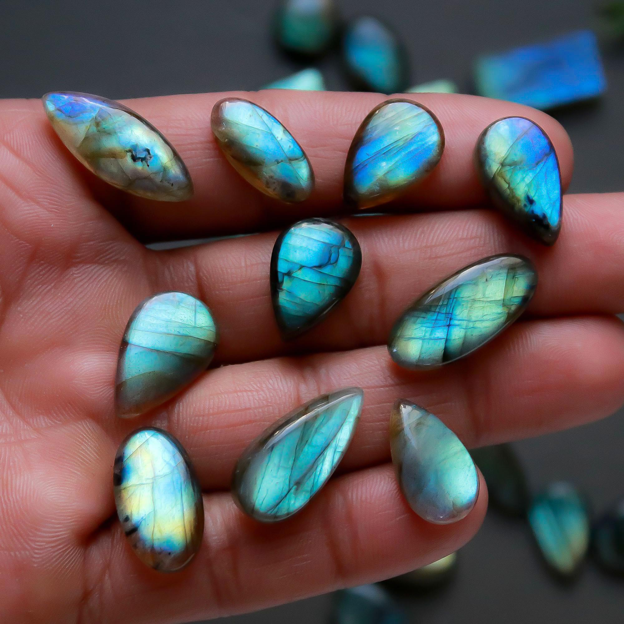 36 Pcs 259 Cts  Natural Labradorite Cabochon Loose Gemstone Jewelry Semi-Precious Healing Crystal Lots 9x9-21x10mm 13332