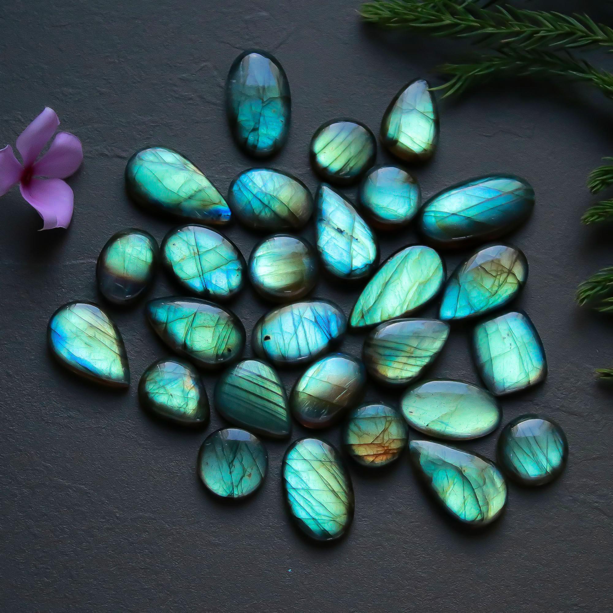 27 Pcs 268 Cts  Natural Labradorite Cabochon Loose Gemstone Jewelry Semi-Precious Healing Crystal Lots 12x12-24x12mm 13333