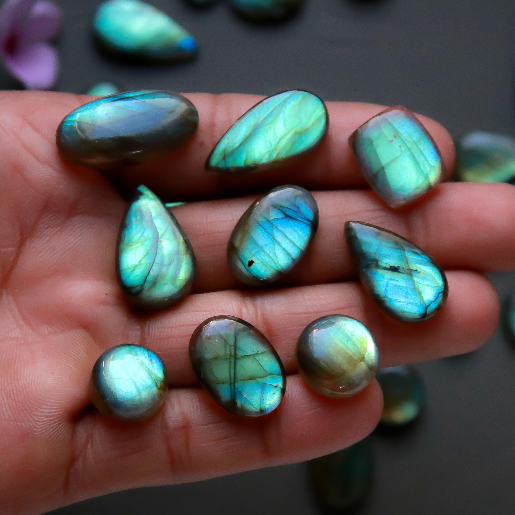 27 Pcs 268 Cts  Natural Labradorite Cabochon Loose Gemstone Jewelry Semi-Precious Healing Crystal Lots 12x12-24x12mm 13333