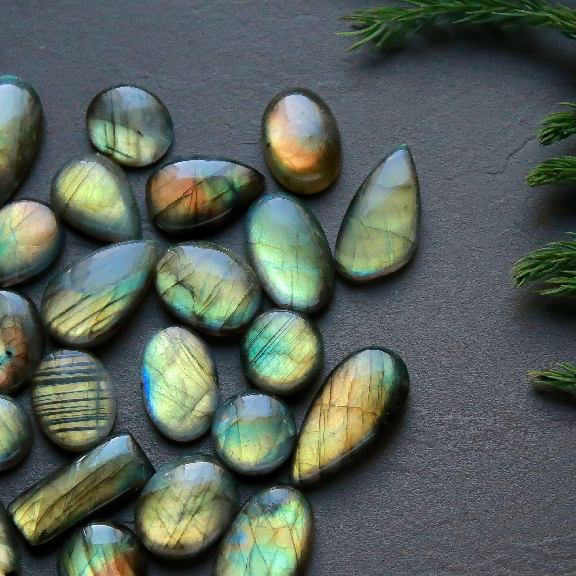 29 Pcs 281 Cts  Natural Labradorite Cabochon Loose Gemstone Jewelry Semi-Precious Healing Crystal Lots 11x11-25x12mm 13334