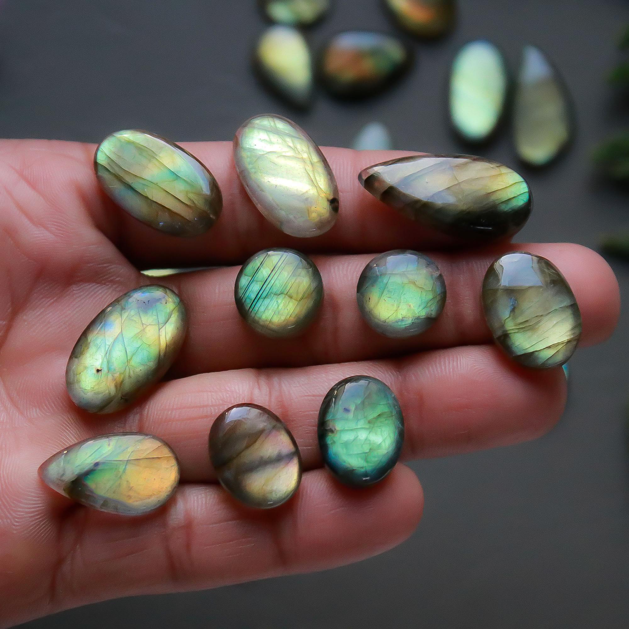 29 Pcs 281 Cts  Natural Labradorite Cabochon Loose Gemstone Jewelry Semi-Precious Healing Crystal Lots 11x11-25x12mm 13334