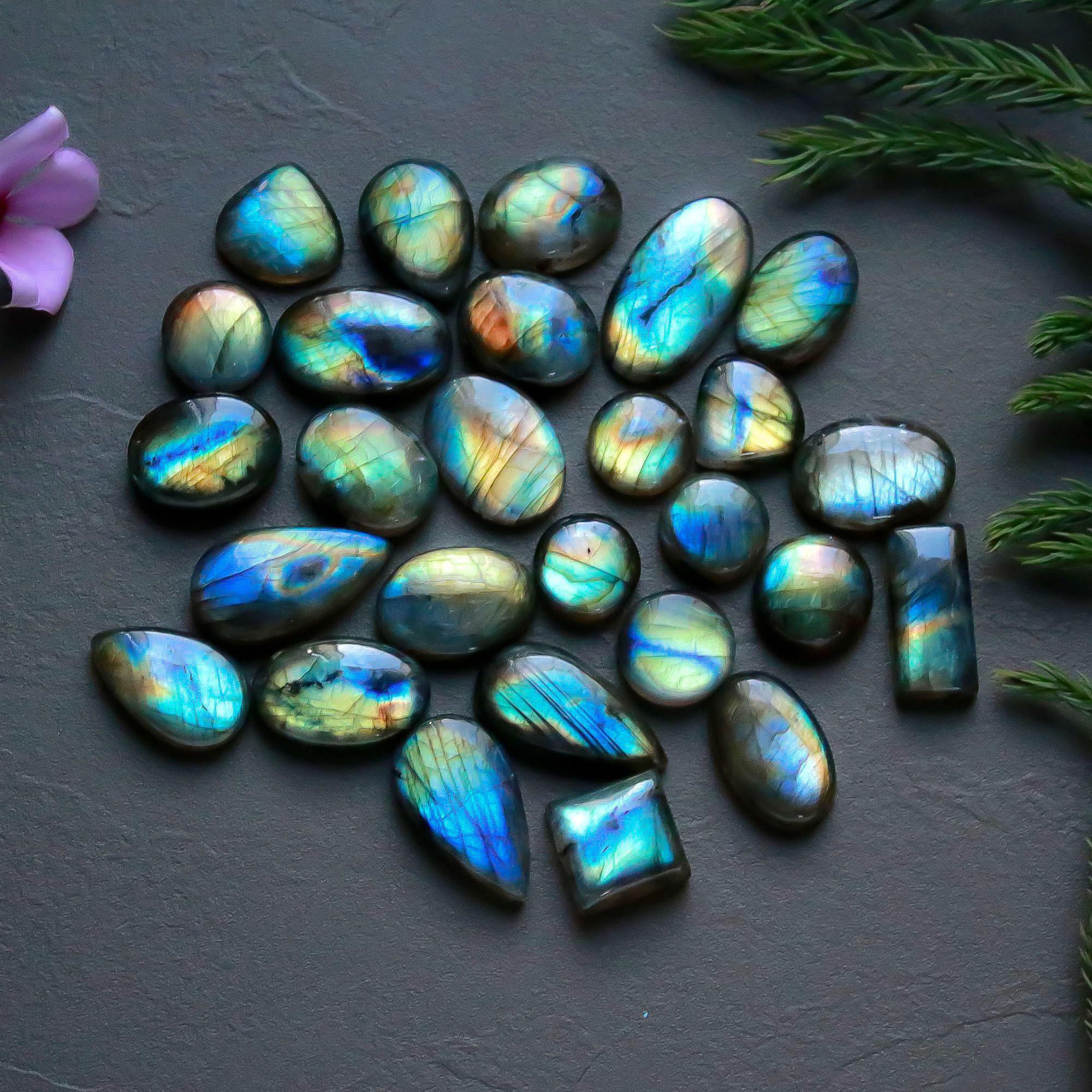 27 Pcs 268 Cts  Natural Labradorite Cabochon Loose Gemstone Jewelry Semi-Precious Healing Crystal Lots 11x11-23x13mm 13335