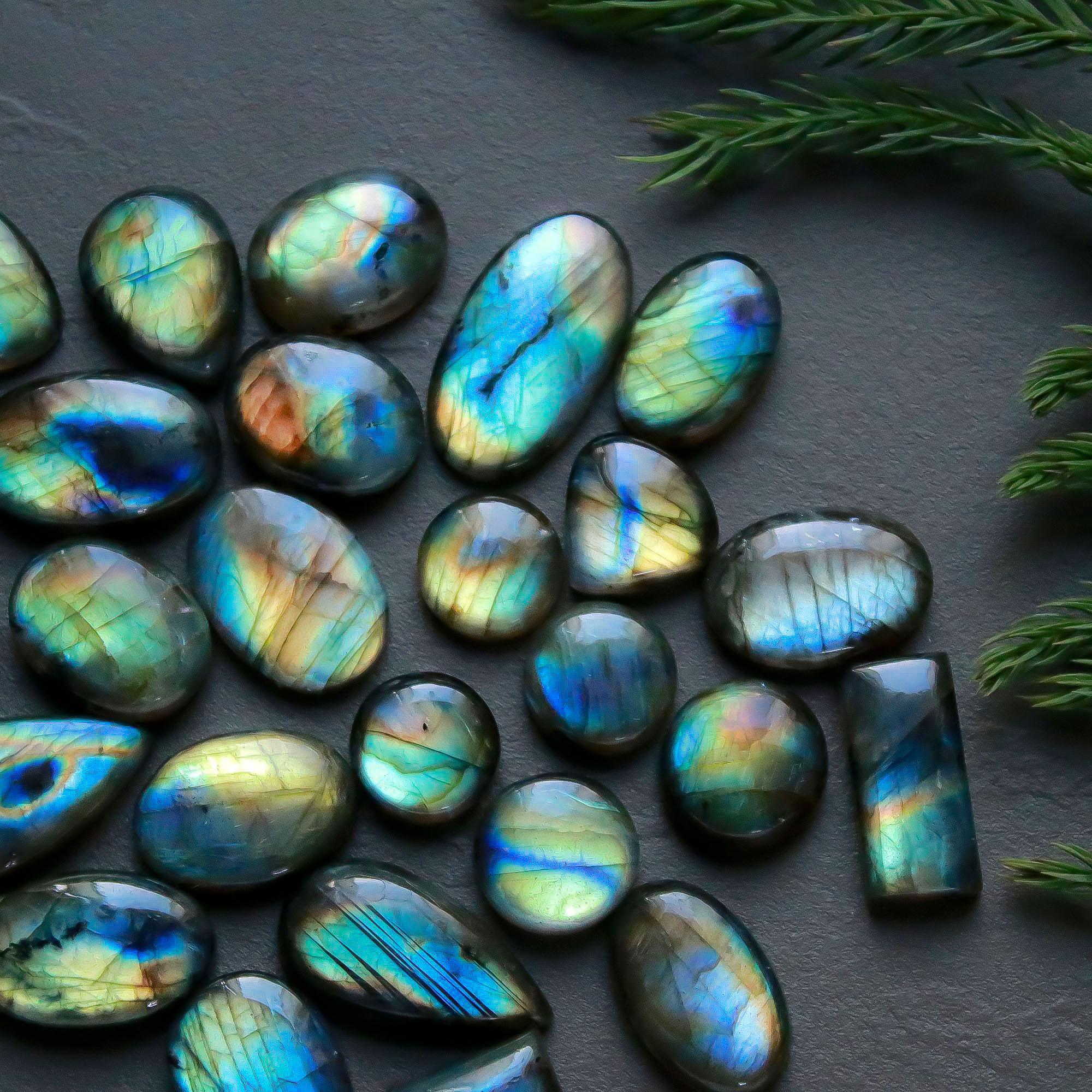 27 Pcs 268 Cts  Natural Labradorite Cabochon Loose Gemstone Jewelry Semi-Precious Healing Crystal Lots 11x11-23x13mm 13335