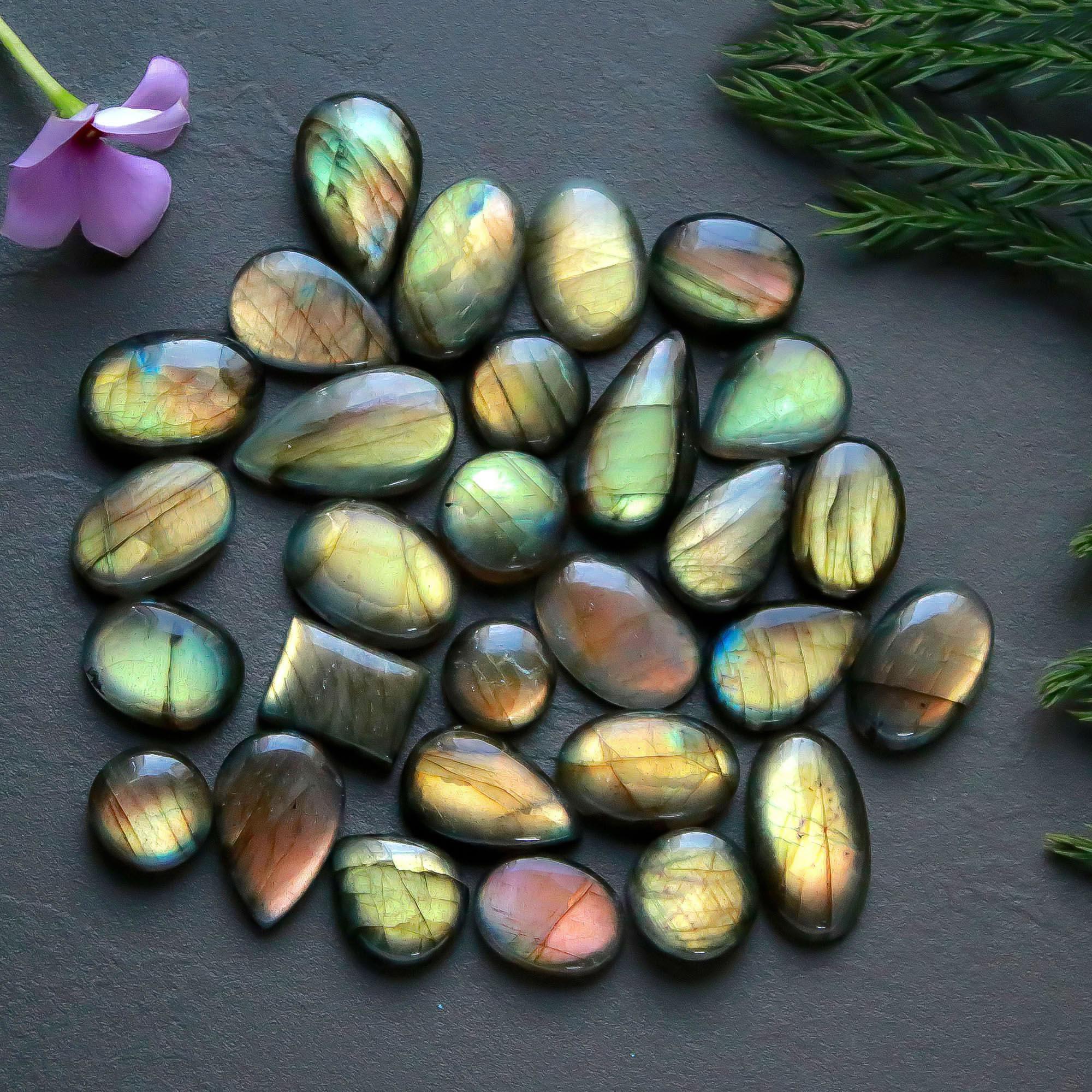 29 Pcs 298 Cts  Natural Labradorite Cabochon Loose Gemstone Jewelry Semi-Precious Healing Crystal Lots 11x11-23x13mm 13336