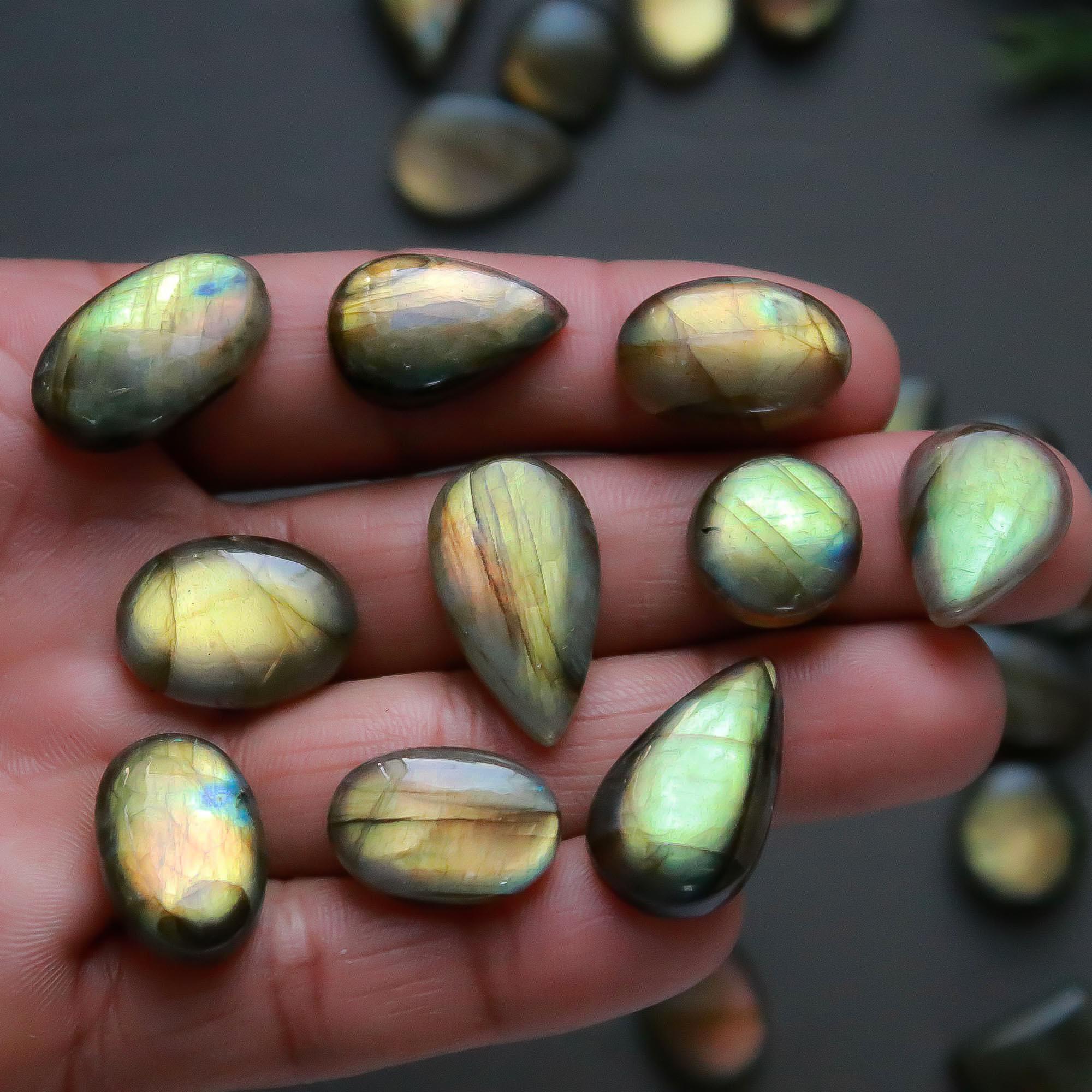 29 Pcs 298 Cts  Natural Labradorite Cabochon Loose Gemstone Jewelry Semi-Precious Healing Crystal Lots 11x11-23x13mm 13336