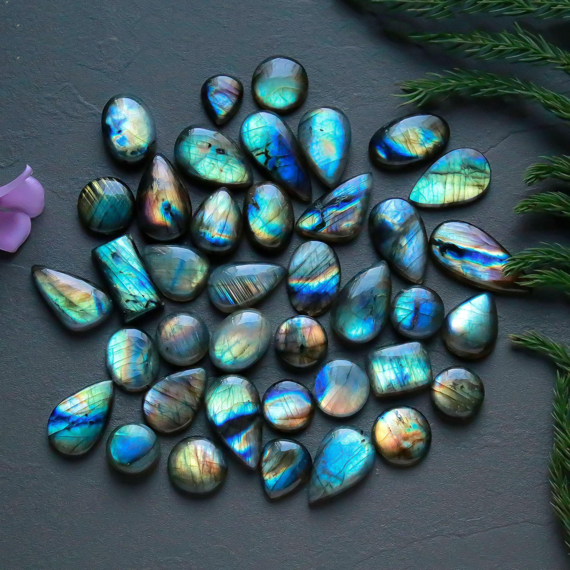 39 Pcs 347 Cts  Natural Labradorite Cabochon Loose Gemstone Jewelry Semi-Precious Healing Crystal Lots 12x10-27x12mm 13338