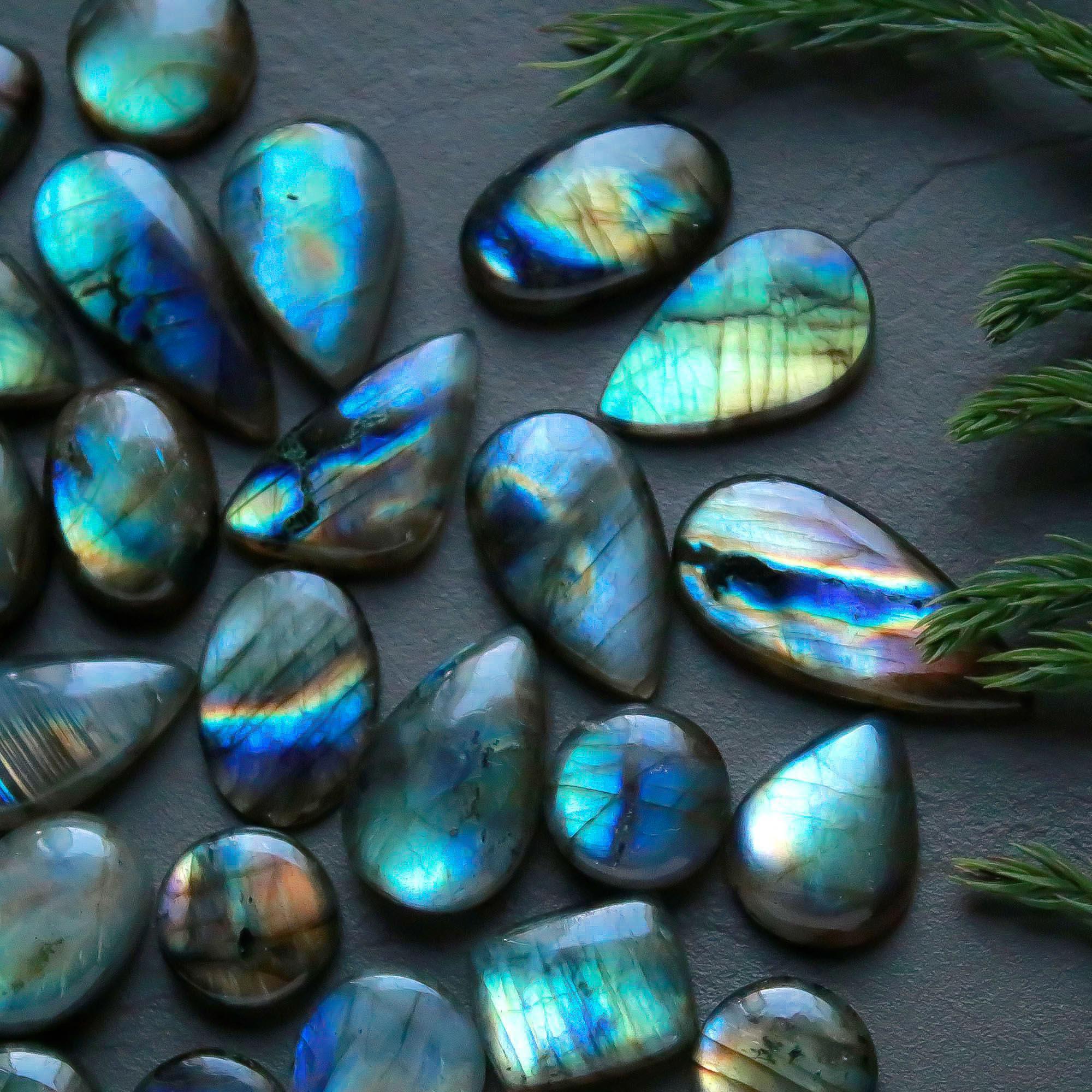 39 Pcs 347 Cts  Natural Labradorite Cabochon Loose Gemstone Jewelry Semi-Precious Healing Crystal Lots 12x10-27x12mm 13338