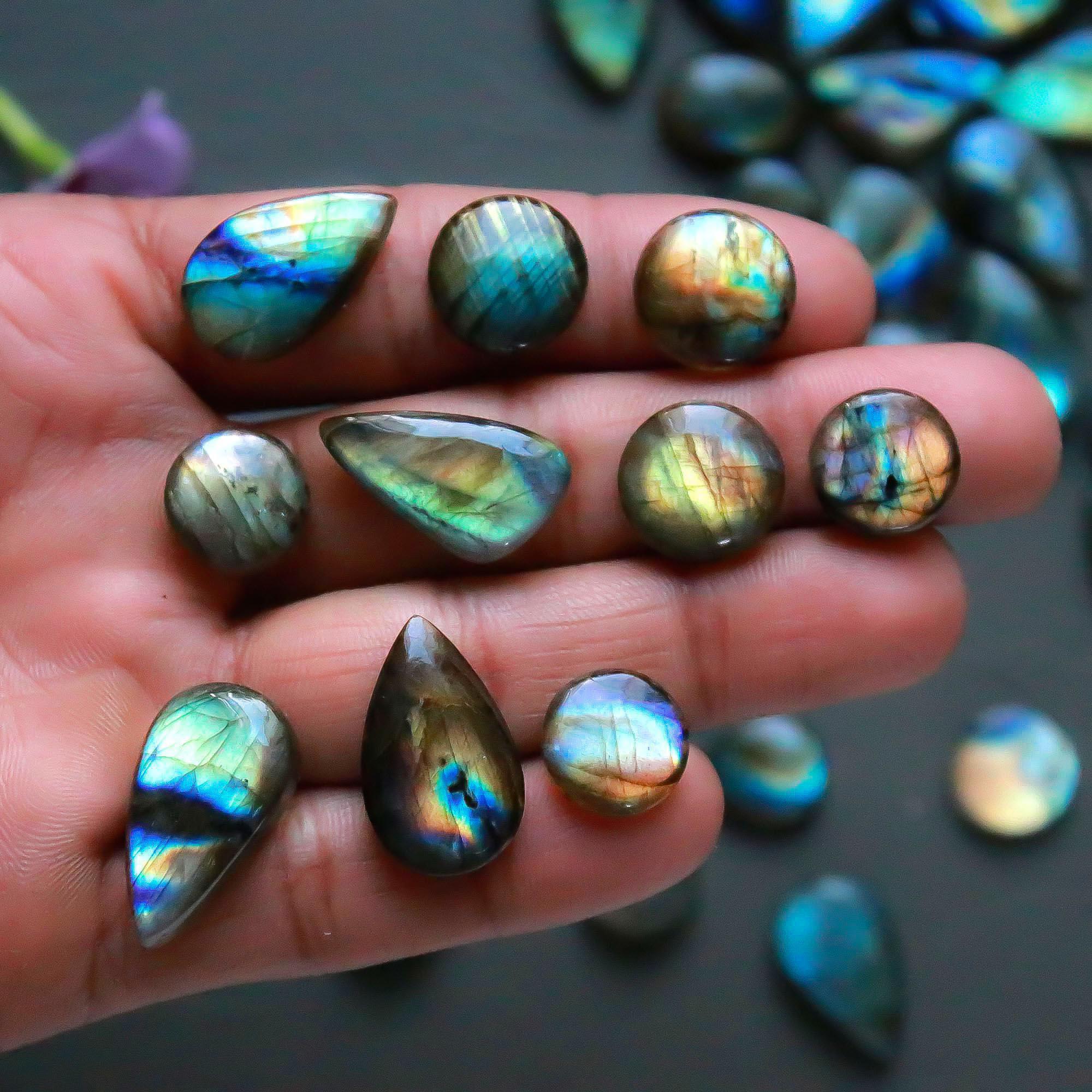 39 Pcs 347 Cts  Natural Labradorite Cabochon Loose Gemstone Jewelry Semi-Precious Healing Crystal Lots 12x10-27x12mm 13338