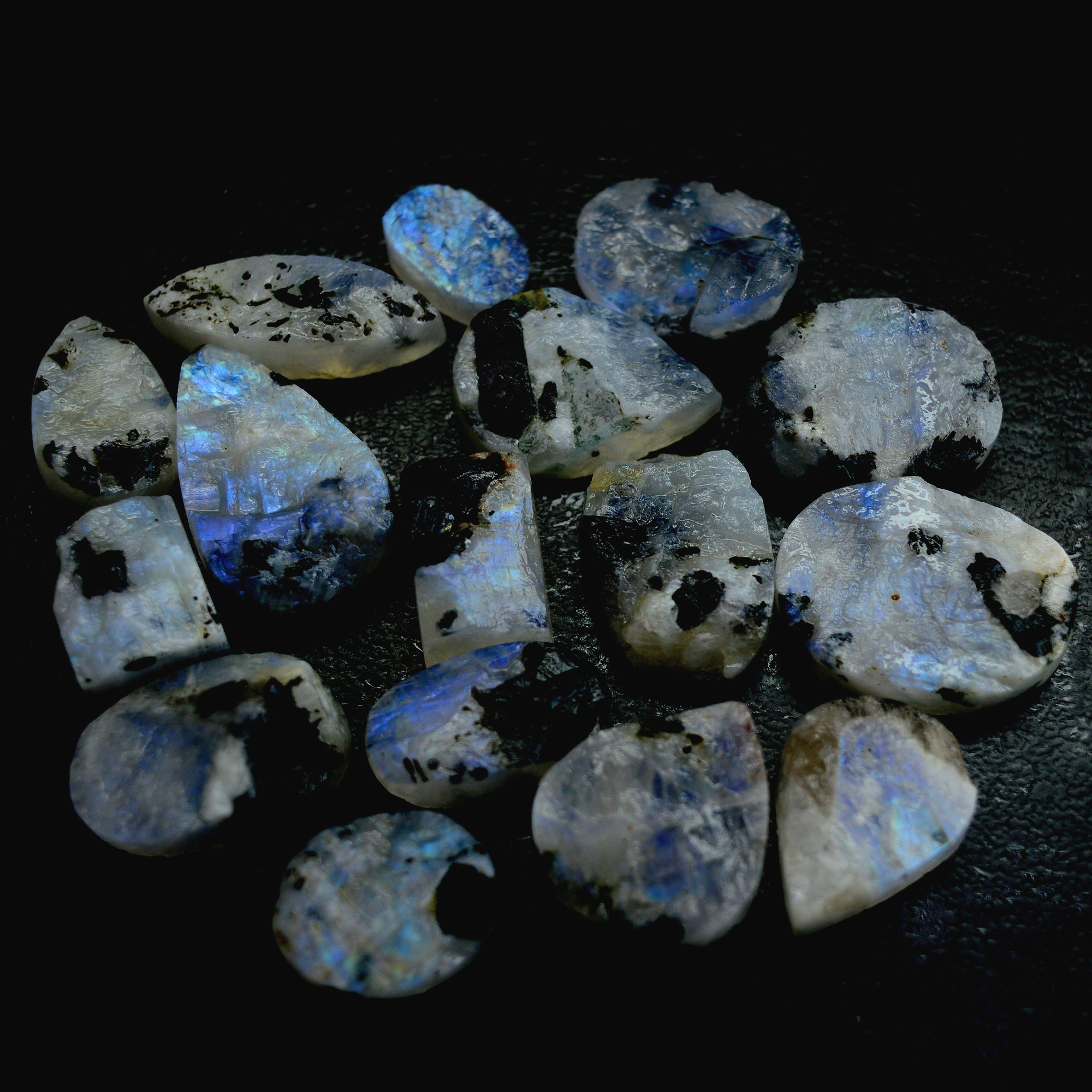 16Pcs 249 Cts Natural Rainbow Moonstone Druzy  Rough Loose Gemstone Lot Size 18x12-9x913400