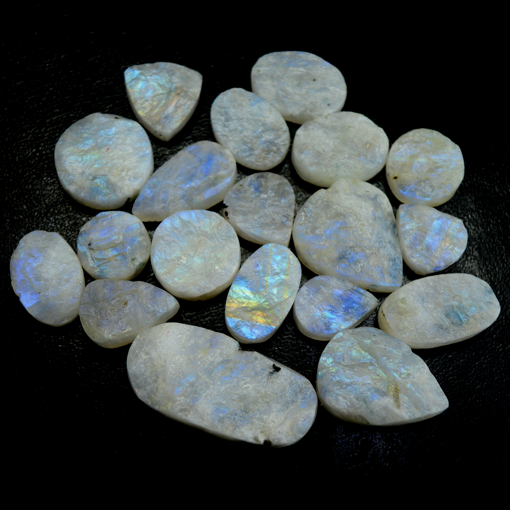 19Pcs 398 Cts Natural Rainbow Moonstone Druzy  Rough Loose Gemstone Lot Size 38x18-17x1213401