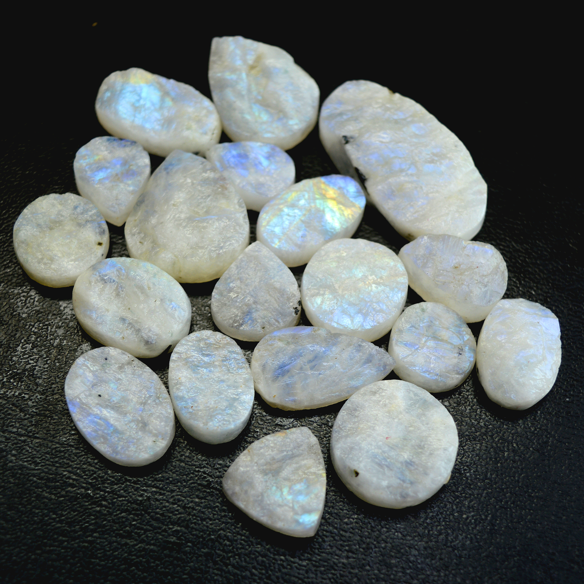 19Pcs 398 Cts Natural Rainbow Moonstone Druzy  Rough Loose Gemstone Lot Size 38x18-17x1213401