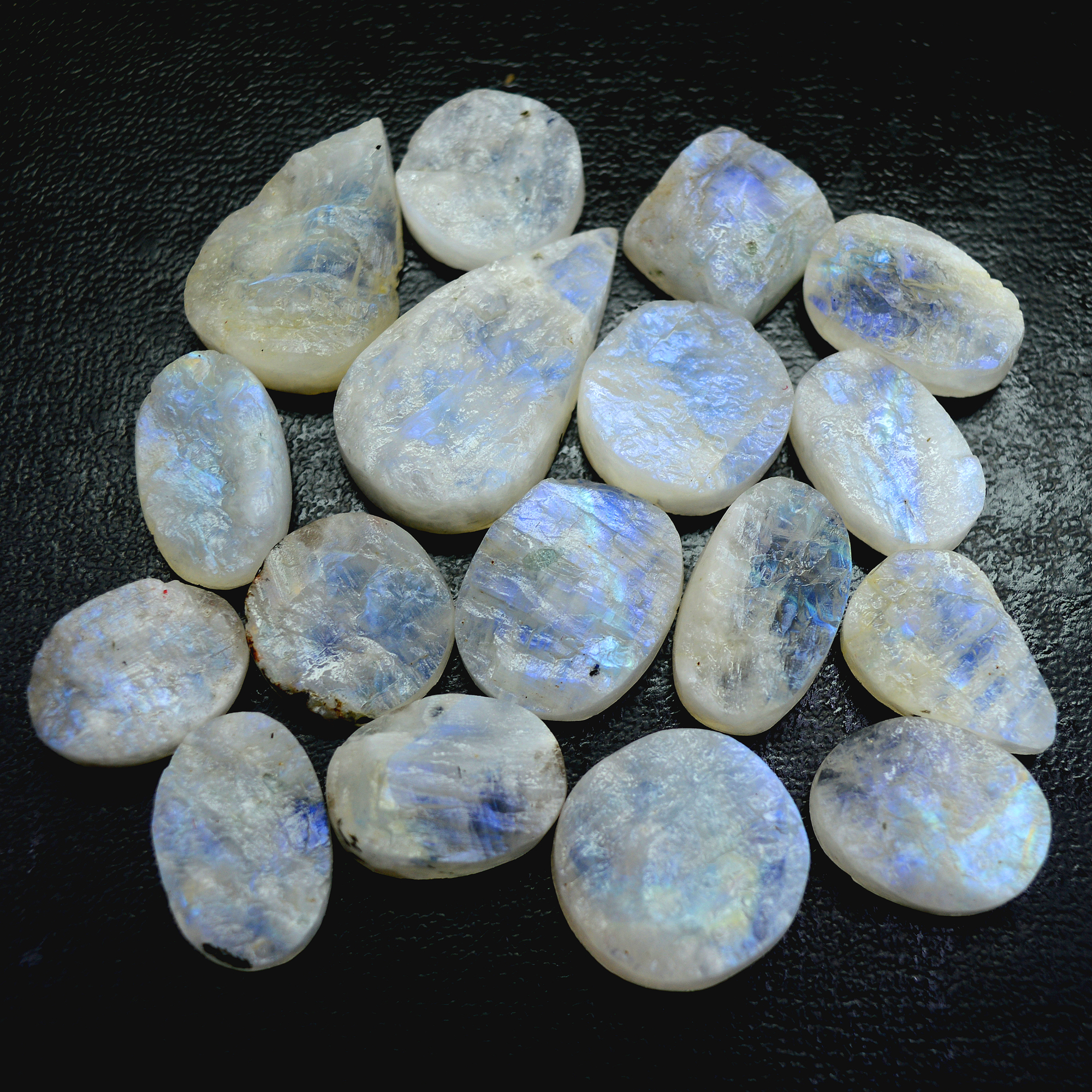 17Pcs 340 Cts Natural Rainbow Moonstone Druzy  Rough Loose Gemstone Lot Size 34x18-20x1313402