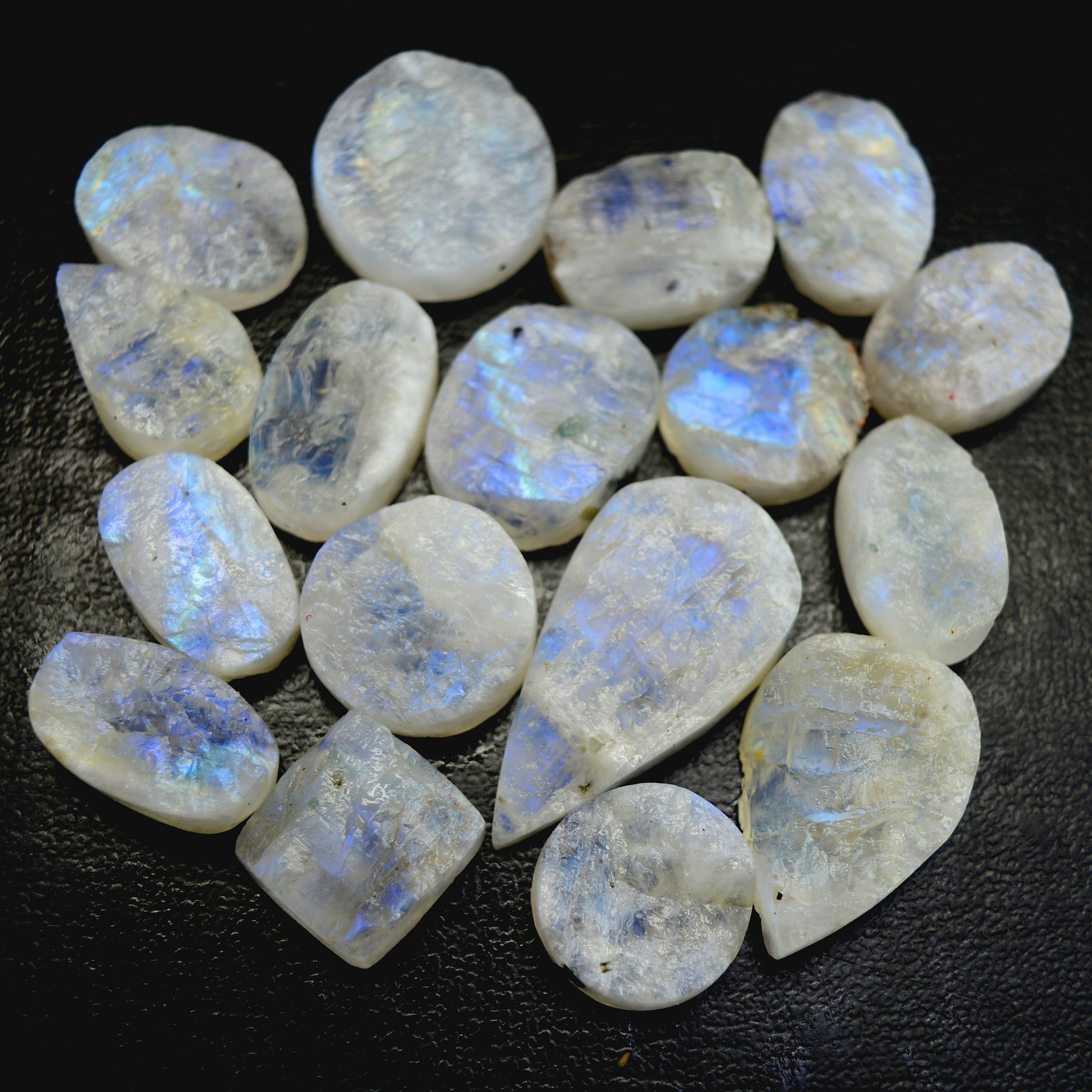 17Pcs 340 Cts Natural Rainbow Moonstone Druzy  Rough Loose Gemstone Lot Size 34x18-20x1313402