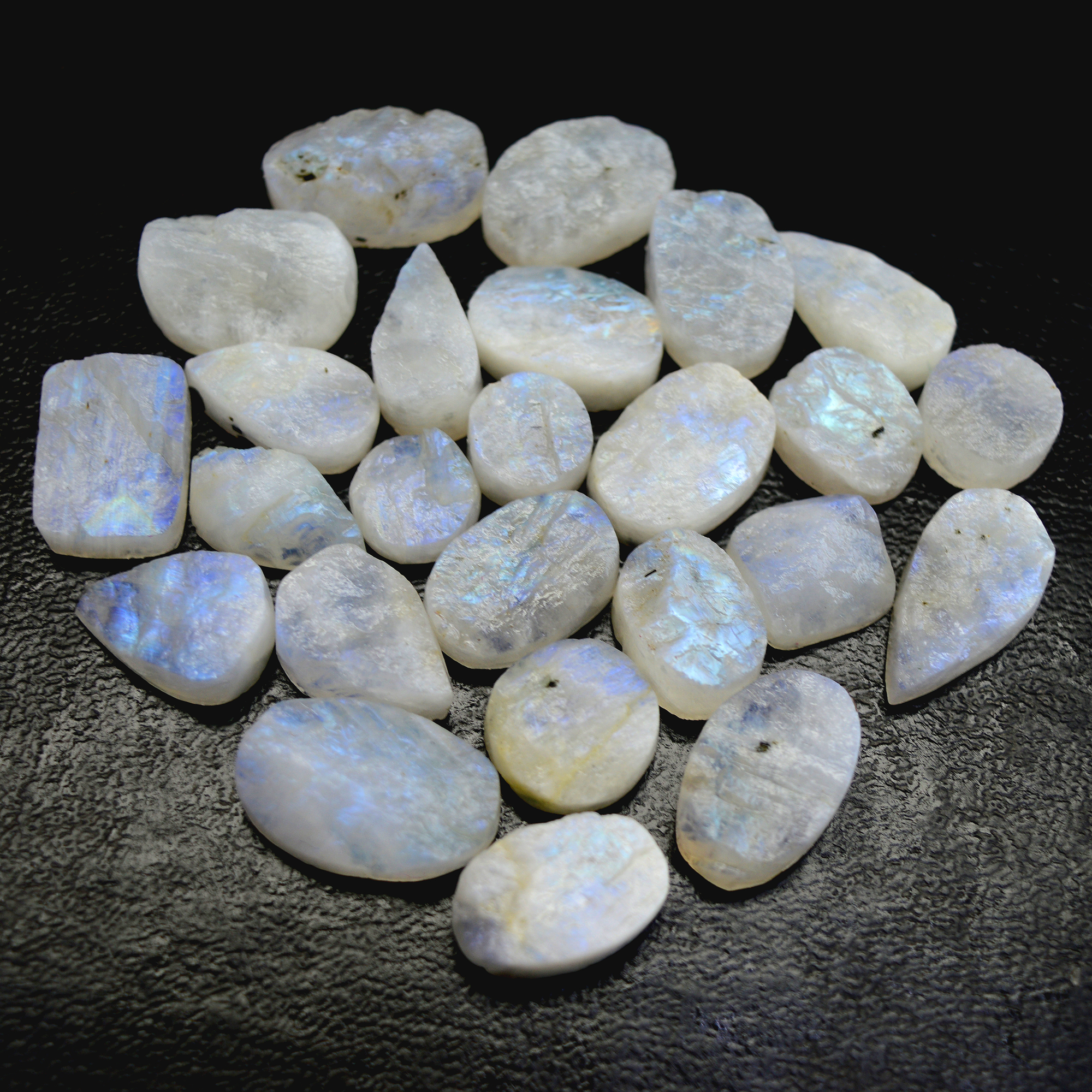 25Pcs  243 Cts Natural Rainbow Moonstone Druzy  Rough Loose Gemstone Lot Size 20x14-10x1013405