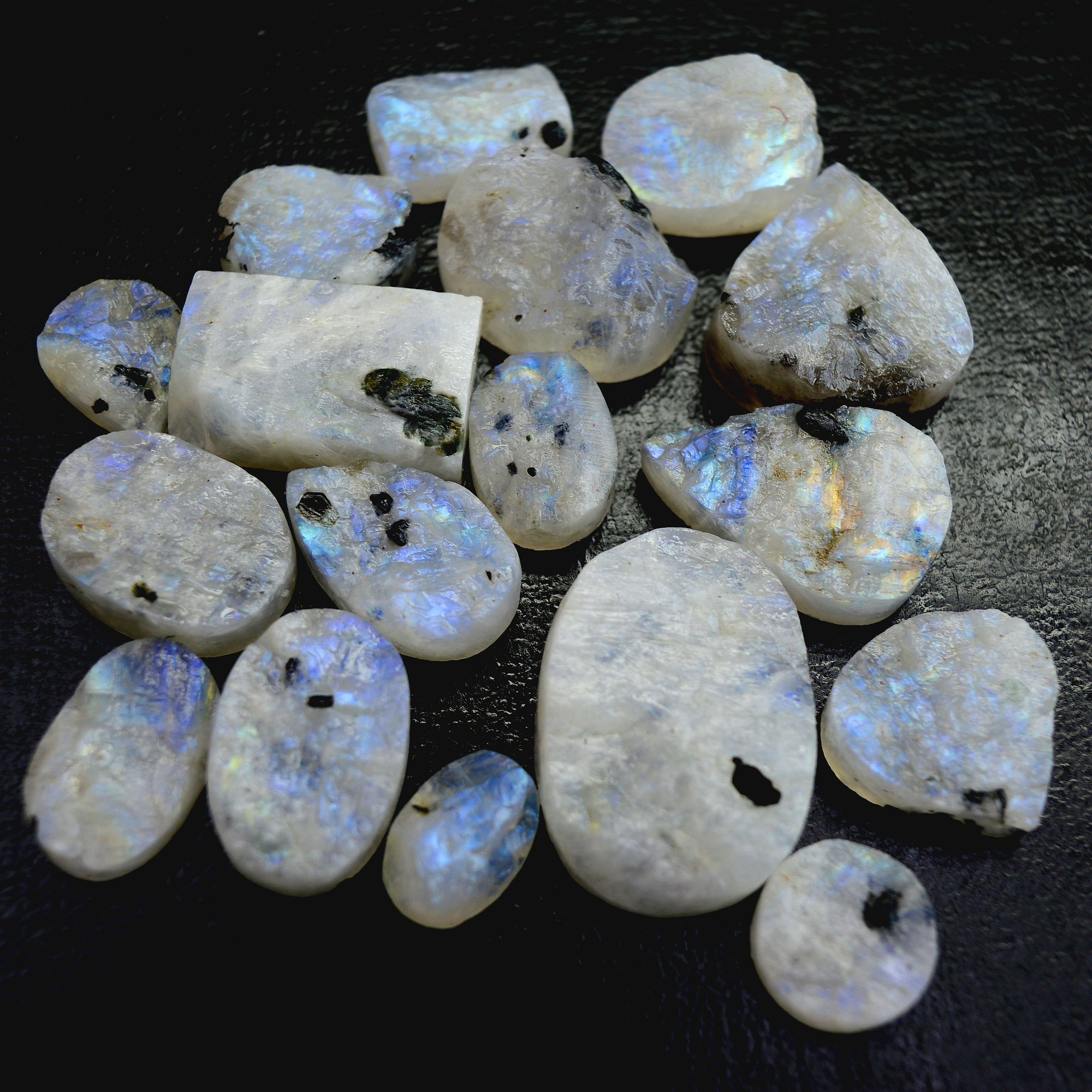 17Pcs 294 Cts Natural Rainbow Moonstone Druzy  Rough Loose Gemstone Lot Size 28x20-13x913408