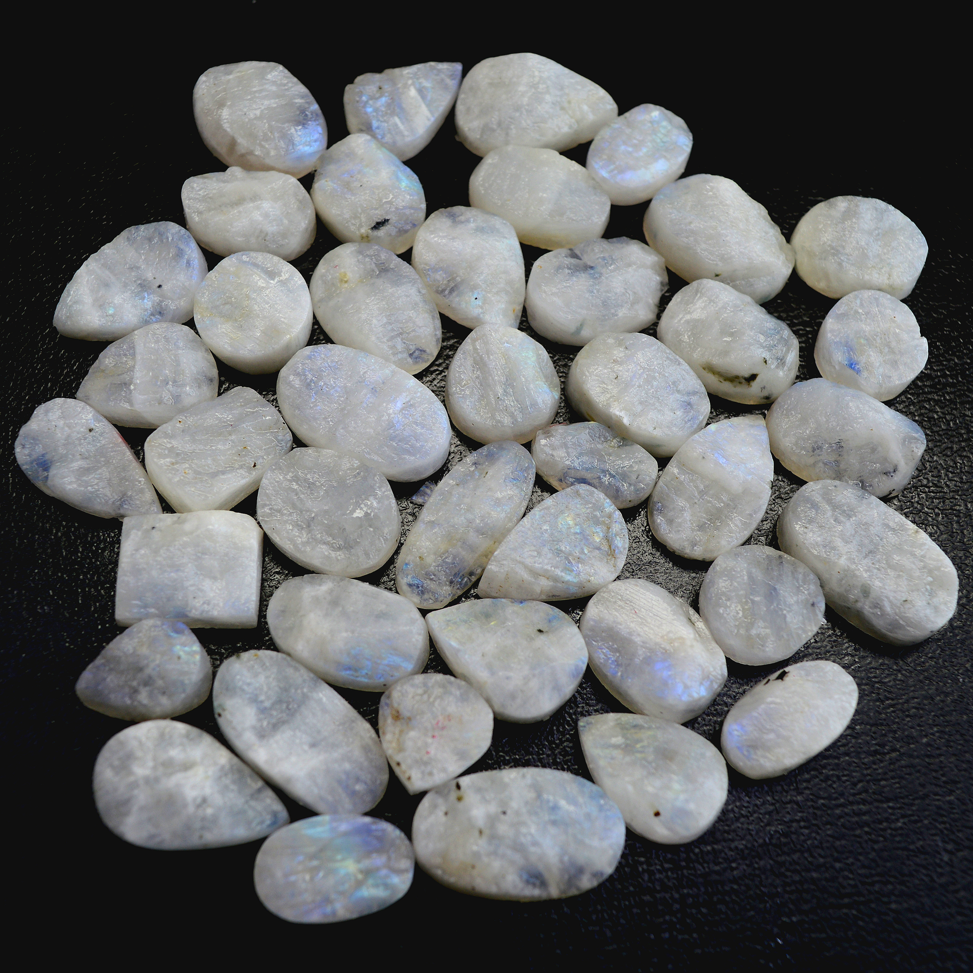 42Pcs 457 Cts Natural Rainbow Moonstone Druzy Rough Loose Gemstone Lot Size 21x12-14x1213410