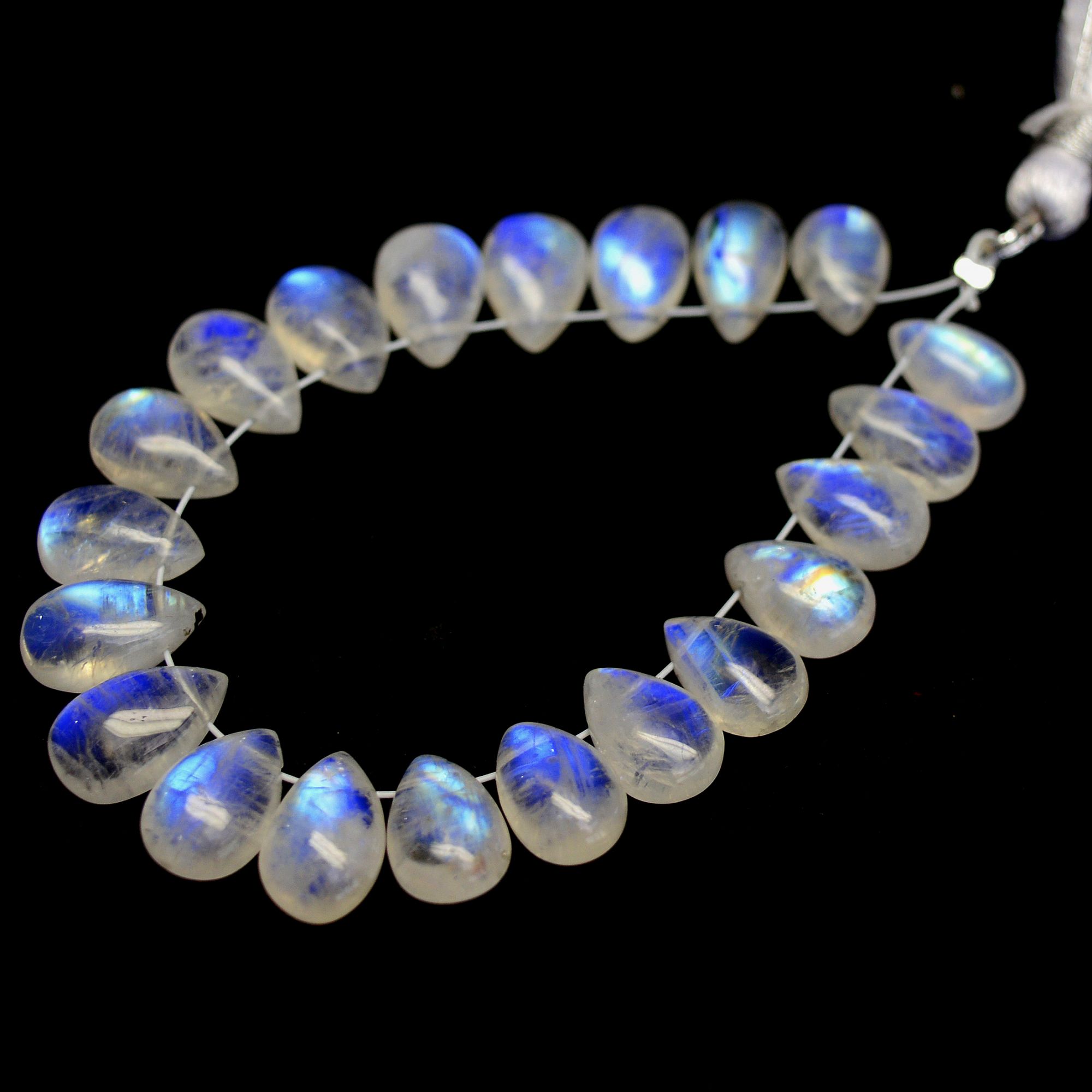 21Pcs 46Cts  Natural Rainbow Moonstone Teadrop Briolettes Side Drill Loose Gemstone Cabochon Beads For Jewelry Making  8x5-10x6mm13527