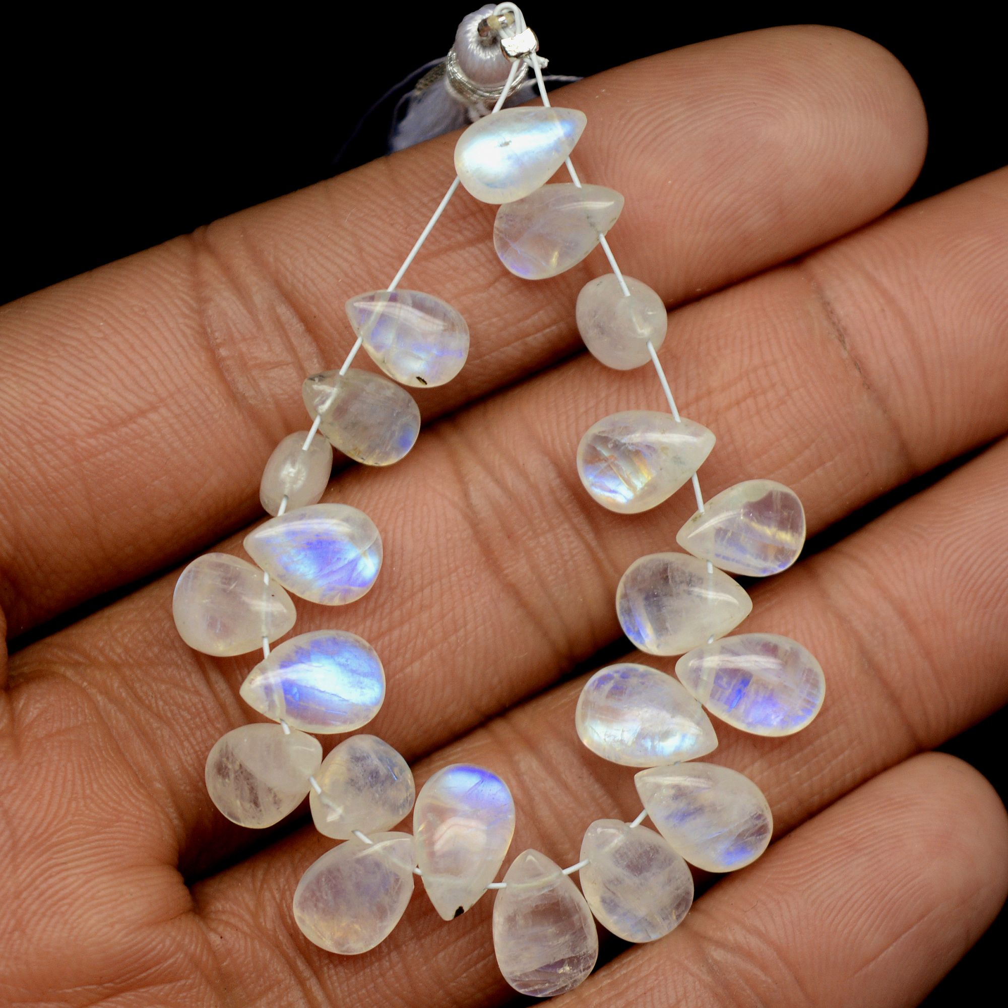 21Pcs 46Cts  Natural Rainbow Moonstone Teadrop Briolettes Side Drill Loose Gemstone Cabochon Beads For Jewelry Making  8x5-10x6mm13527