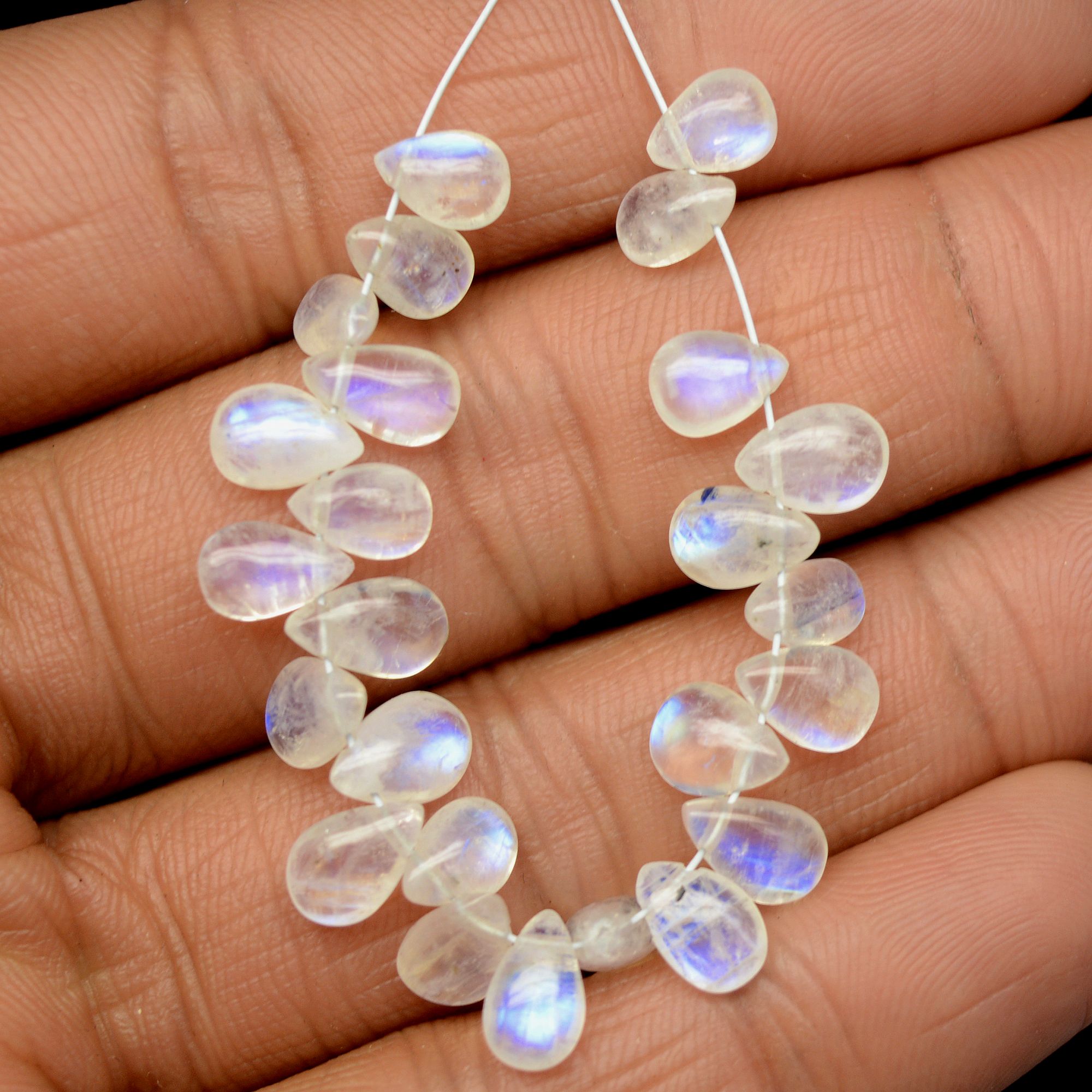 25Pcs 24Cts  Natural Rainbow Moonstone Teadrop Briolettes Side Drill Loose Gemstone Cabochon Beads For Jewelry Making  6x4-8x5mm13530