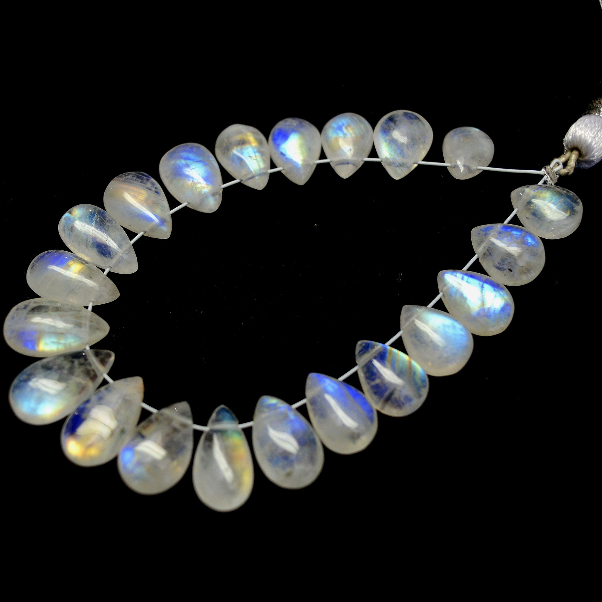 21Pcs 37Cts  Natural Rainbow Moonstone Teadrop Briolettes Side Drill Loose Gemstone Cabochon Beads For Jewelry Making  8x5-11x6mm13531