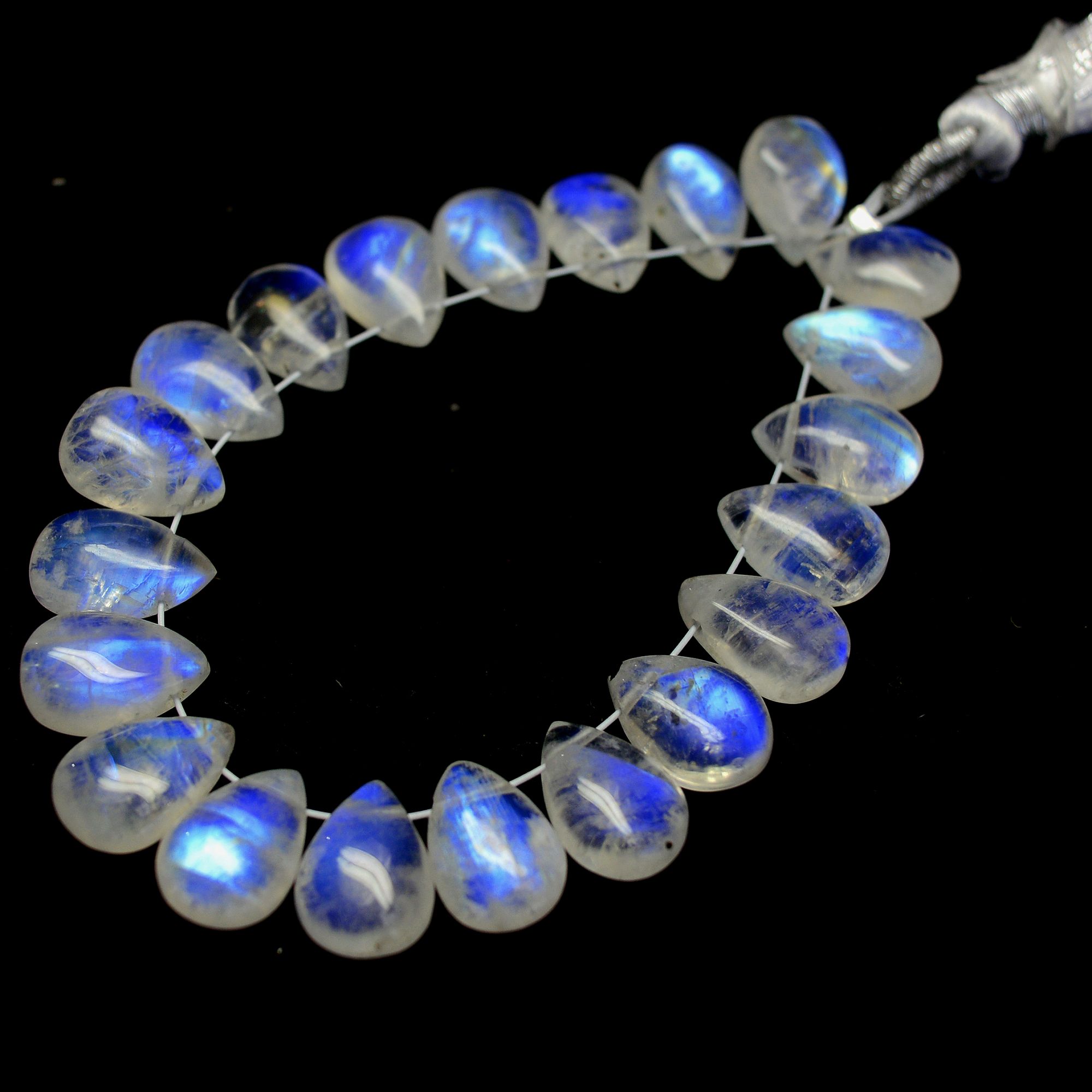 21Pcs 55Cts  Natural Rainbow Moonstone Teadrop Briolettes Side Drill Loose Gemstone Cabochon Beads For Jewelry Making  9x7-10x7mm13533