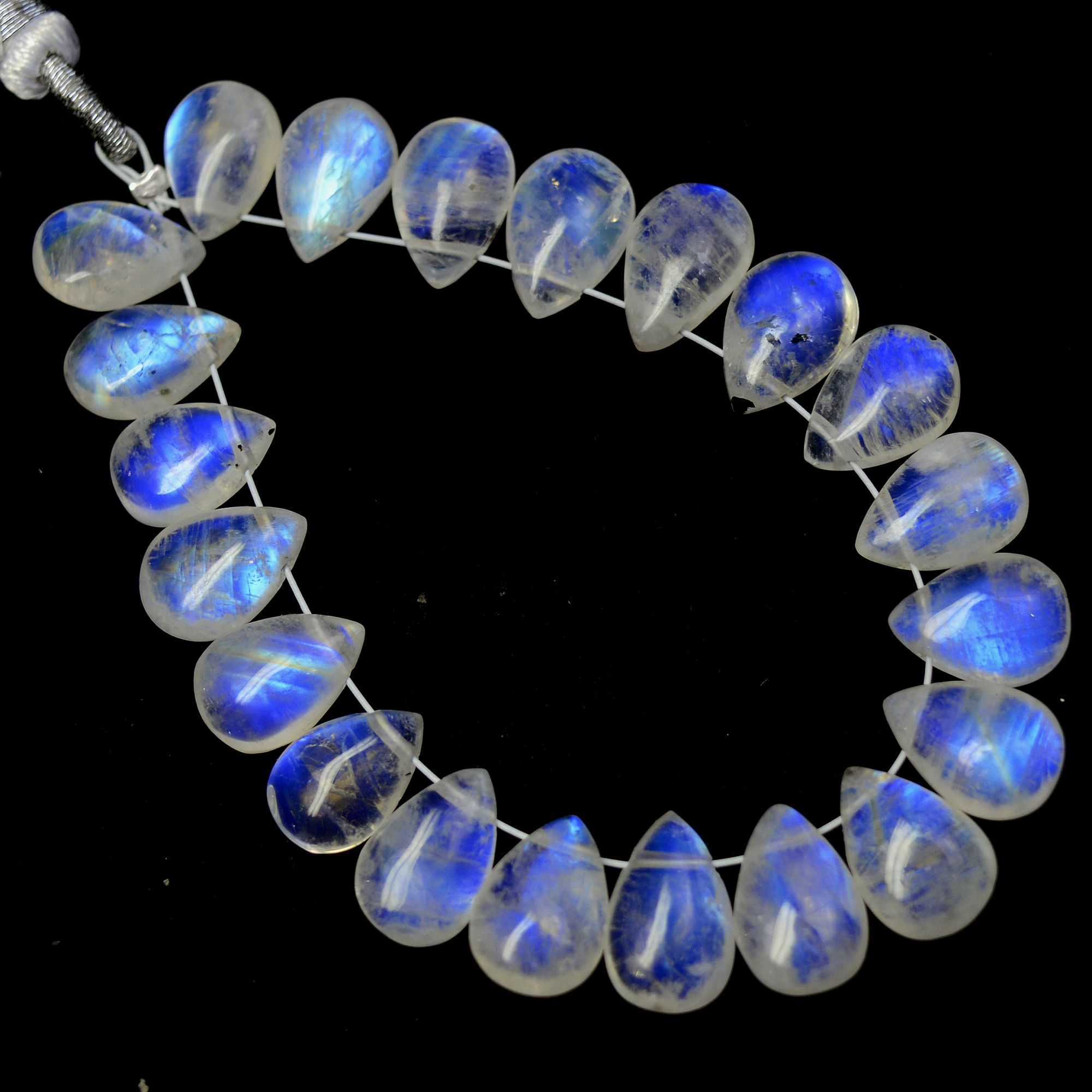 21Pcs 55Cts  Natural Rainbow Moonstone Teadrop Briolettes Side Drill Loose Gemstone Cabochon Beads For Jewelry Making  9x7-10x7mm13533