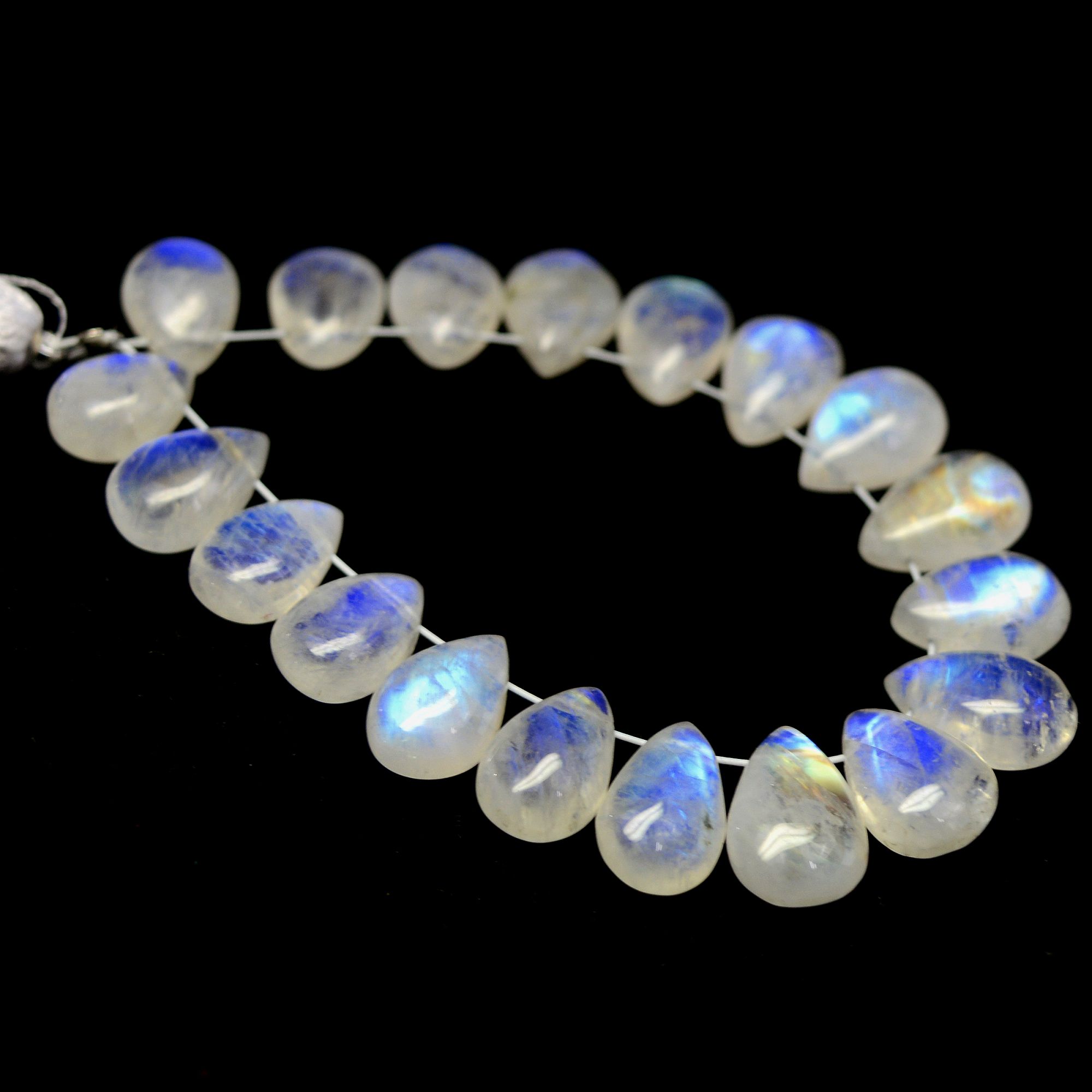 19Pcs 47Cts  Natural Rainbow Moonstone Teadrop Briolettes Side Drill Loose Gemstone Cabochon Beads For Jewelry Making  9x6-10x7mm13536