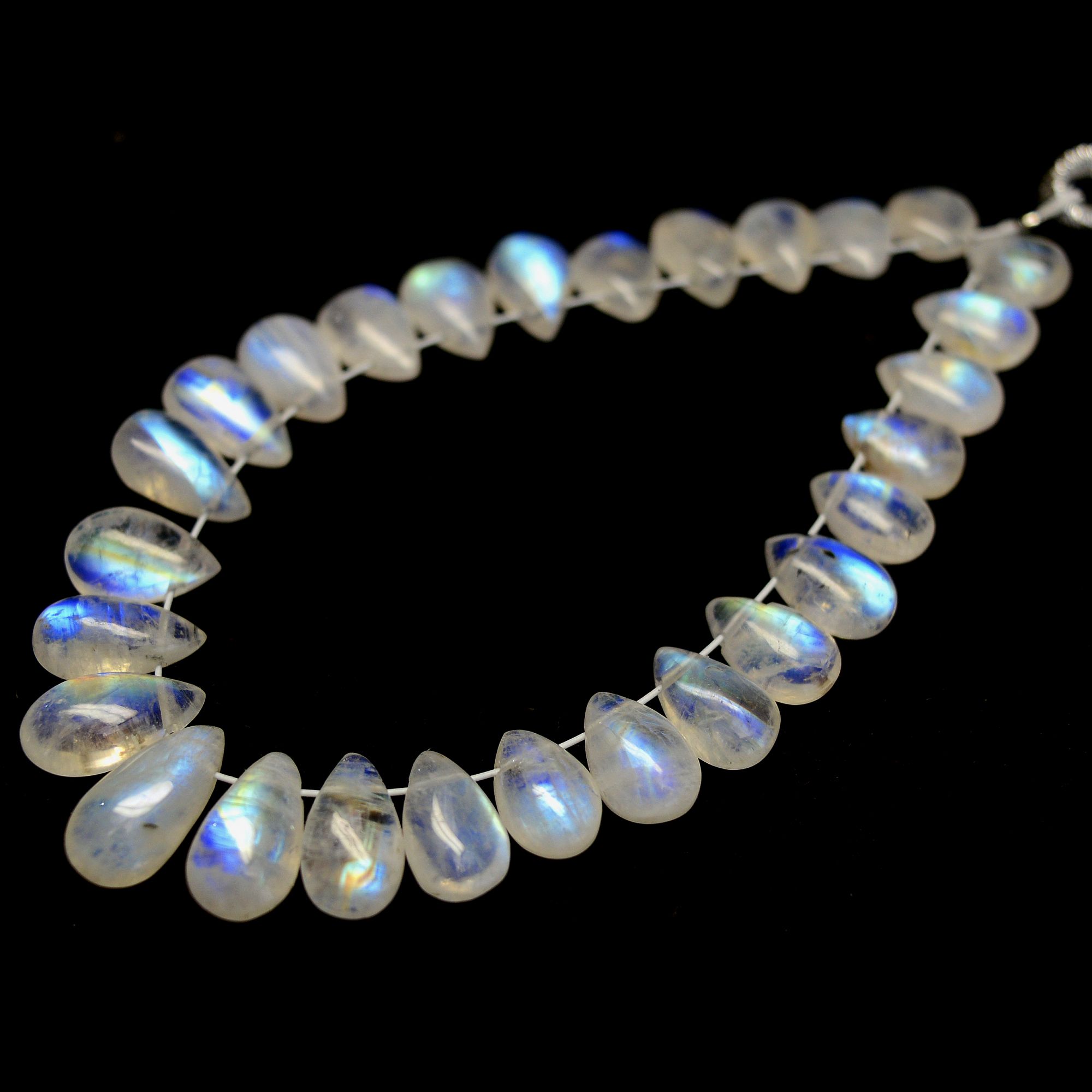 28Pcs 34Cts  Natural Rainbow Moonstone Teadrop Briolettes Side Drill Loose Gemstone Cabochon Beads For Jewelry Making  6x4-10x5mm13537