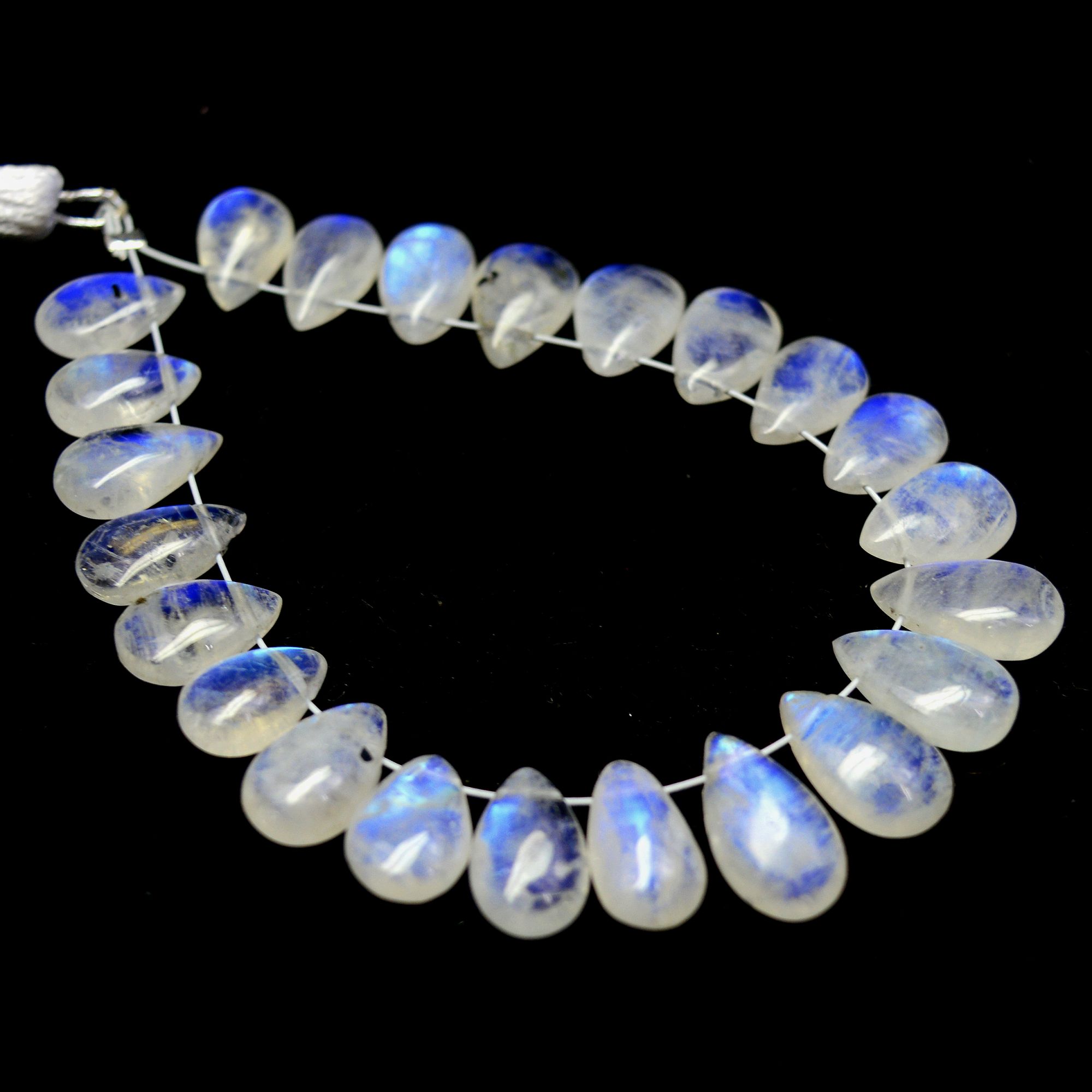 23Pcs 40Cts  Natural Rainbow Moonstone Teadrop Briolettes Side Drill Loose Gemstone Cabochon Beads For Jewelry Making  9x5-12x6mm13538