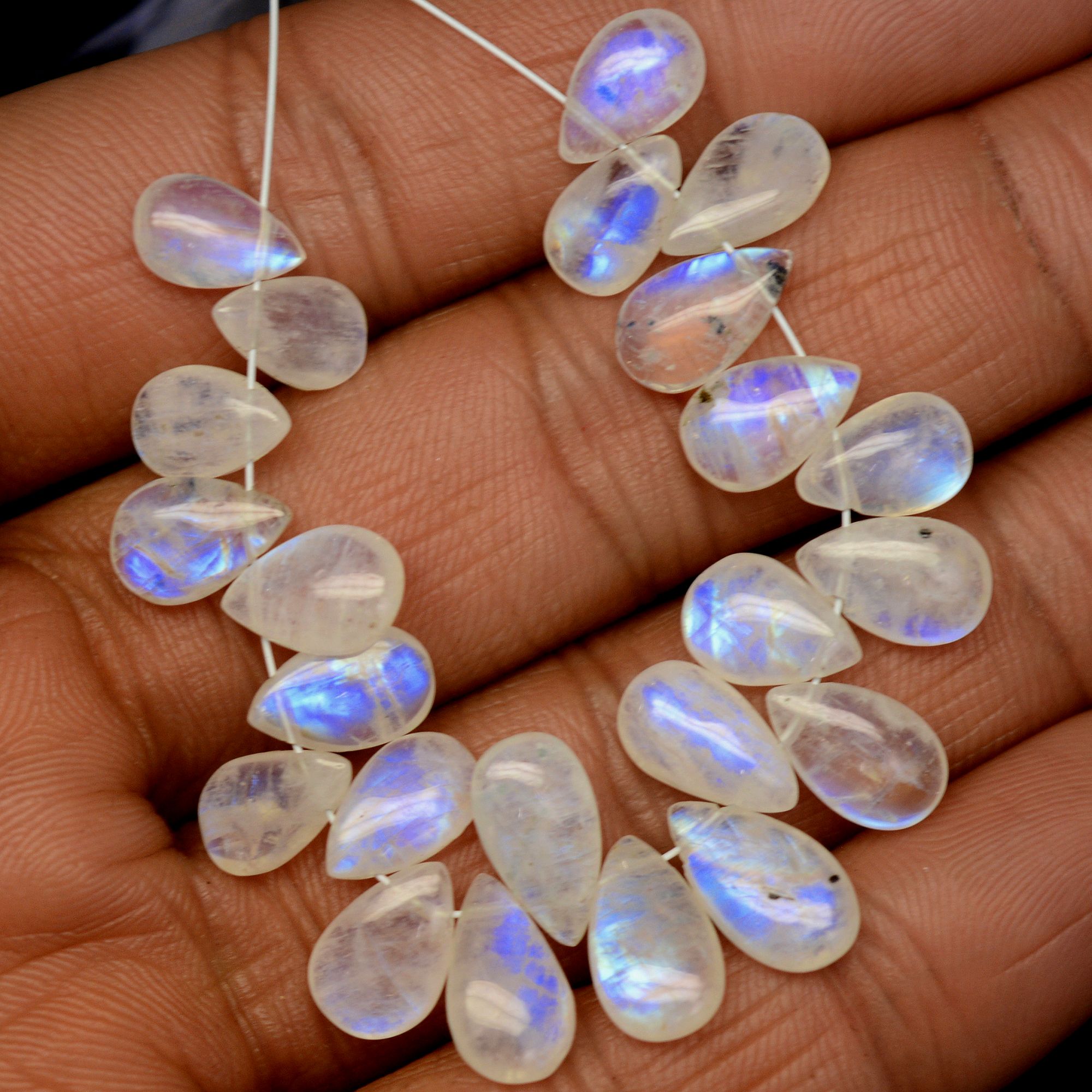 23Pcs 40Cts  Natural Rainbow Moonstone Teadrop Briolettes Side Drill Loose Gemstone Cabochon Beads For Jewelry Making  9x5-12x6mm13538