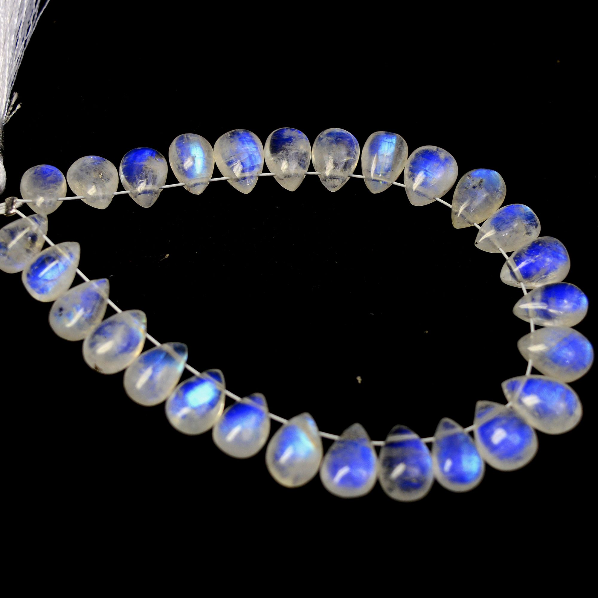 27Pcs 50Cts  Natural Rainbow Moonstone Teadrop Briolettes Side Drill Loose Gemstone Cabochon Beads For Jewelry Making  8x5-9x6mm13539