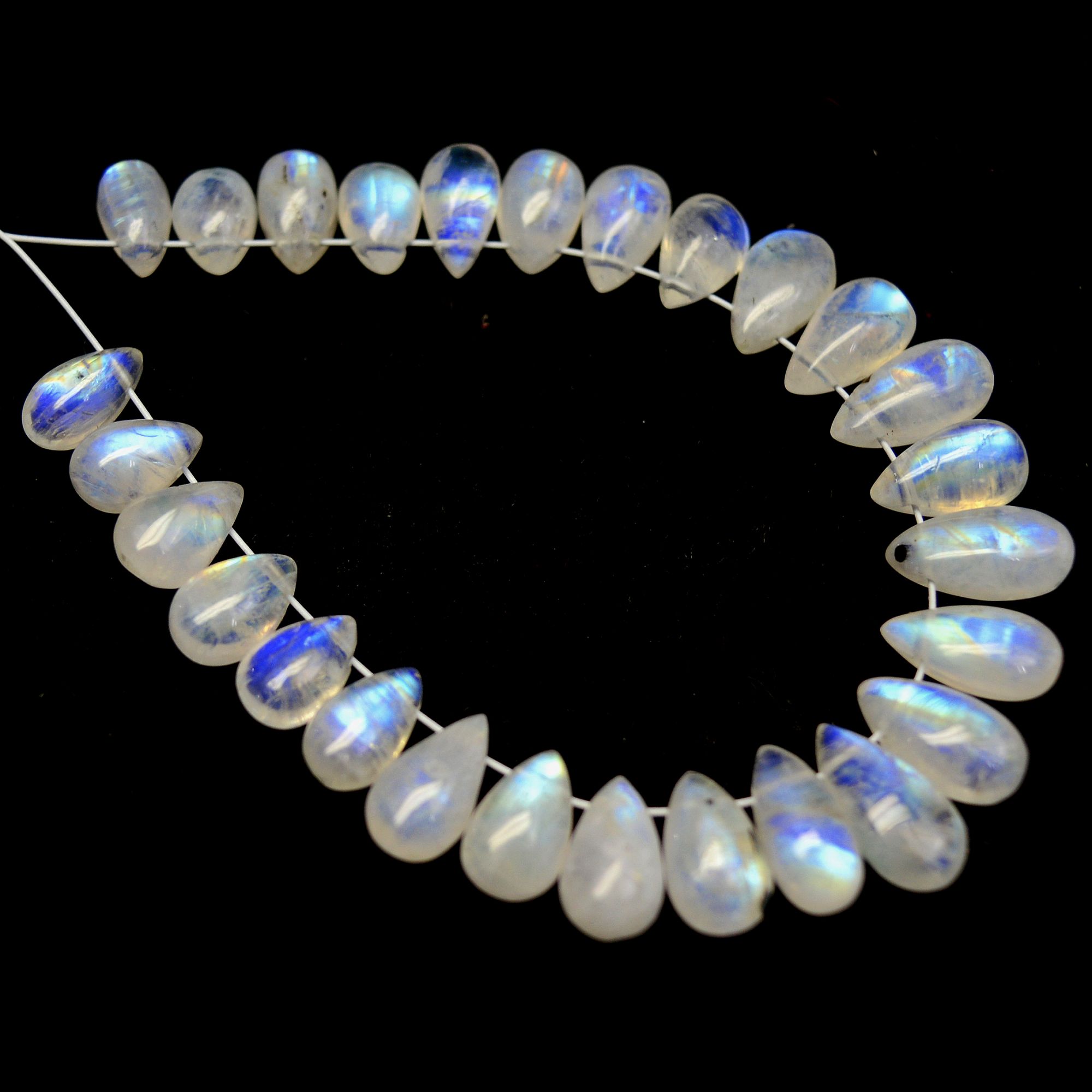 27Pcs 43Cts  Natural Rainbow Moonstone Teadrop Briolettes Side Drill Loose Gemstone Cabochon Beads For Jewelry Making  7x4-10x5mm13540