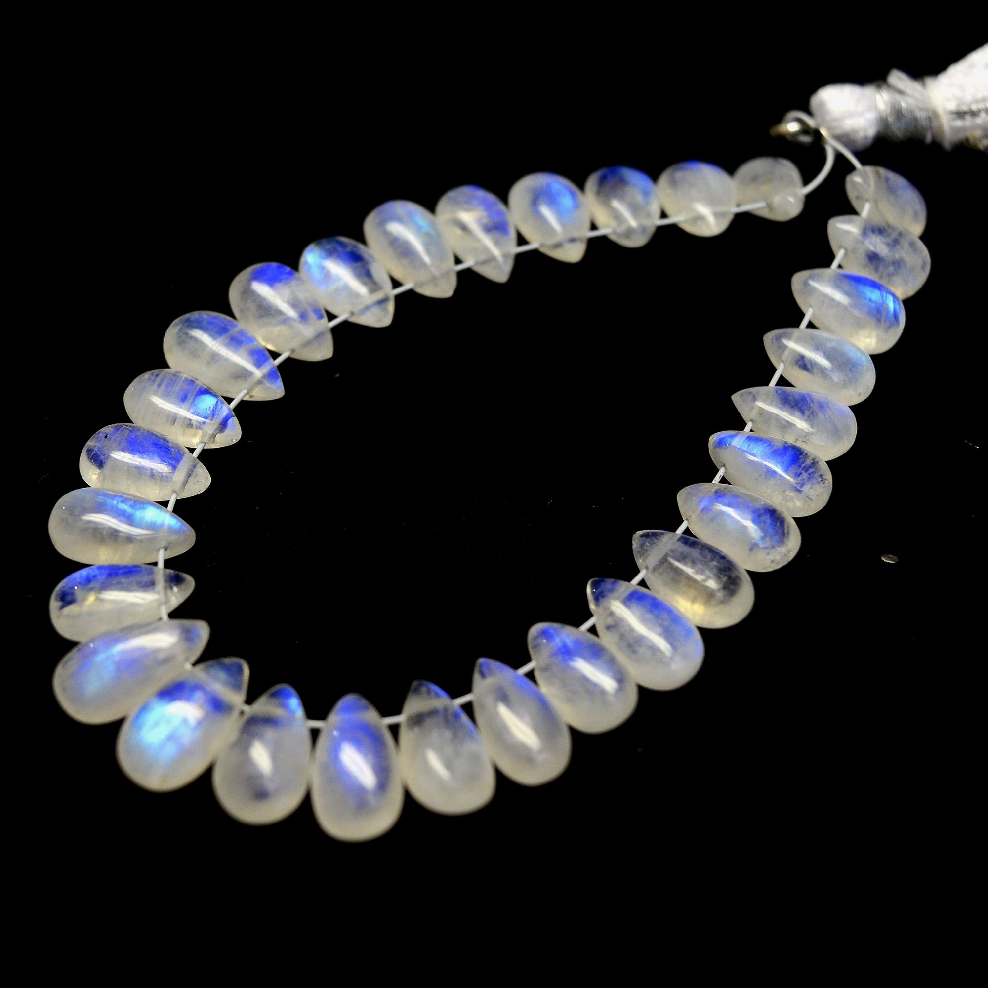 29Pcs 39Cts Natural Rainbow Moonstone Teadrop Briolettes Blue Flash Side Drill Loose Gemstone Cabochon Beads Wholesale Lot 8x5-9x5mm13541