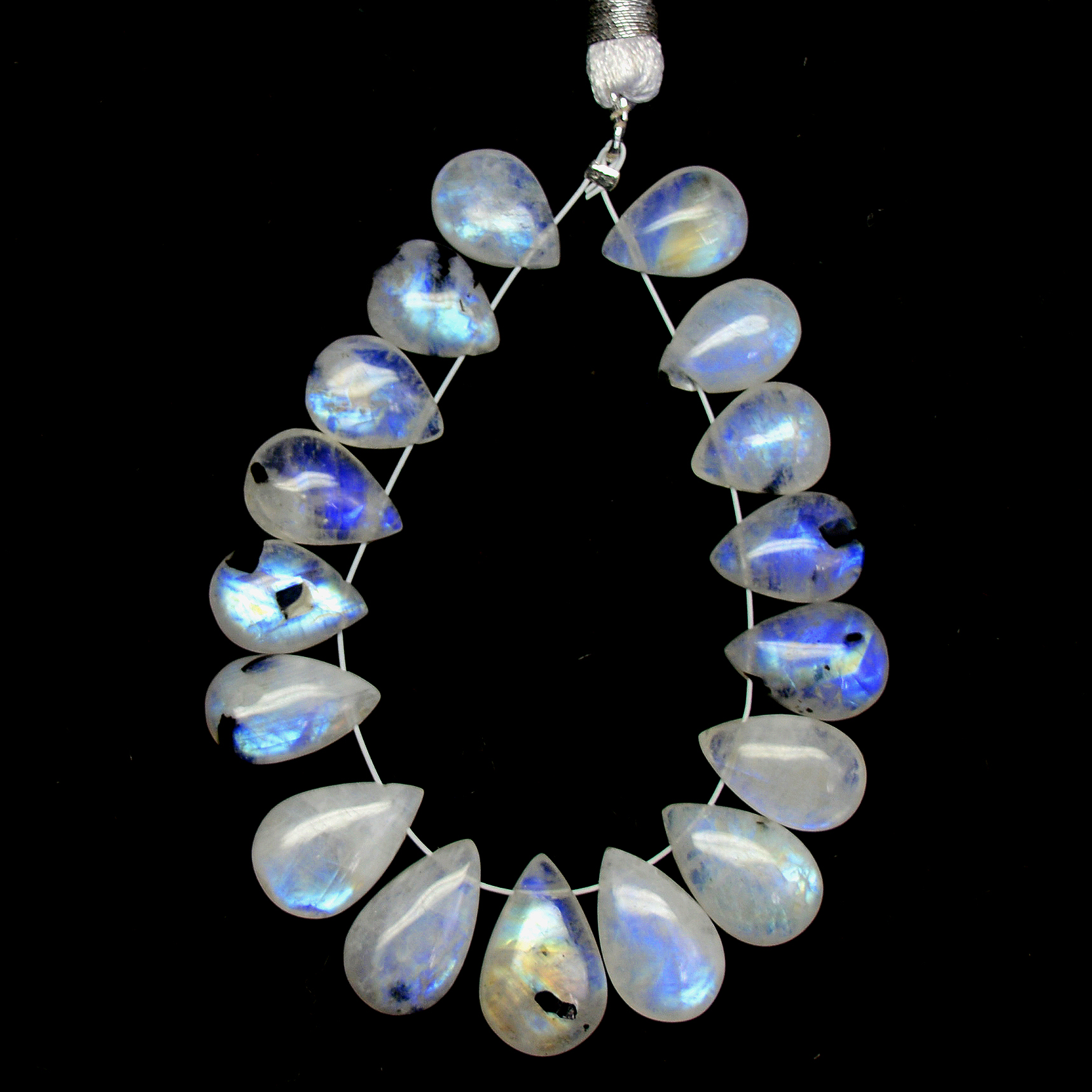 17Pcs 60Cts Natural Rainbow Moonstone Teadrop Briolettes Blue Flash Side Drill Loose Gemstone Cabochon Beads Wholesale Lot 10x8-14x8mm13542