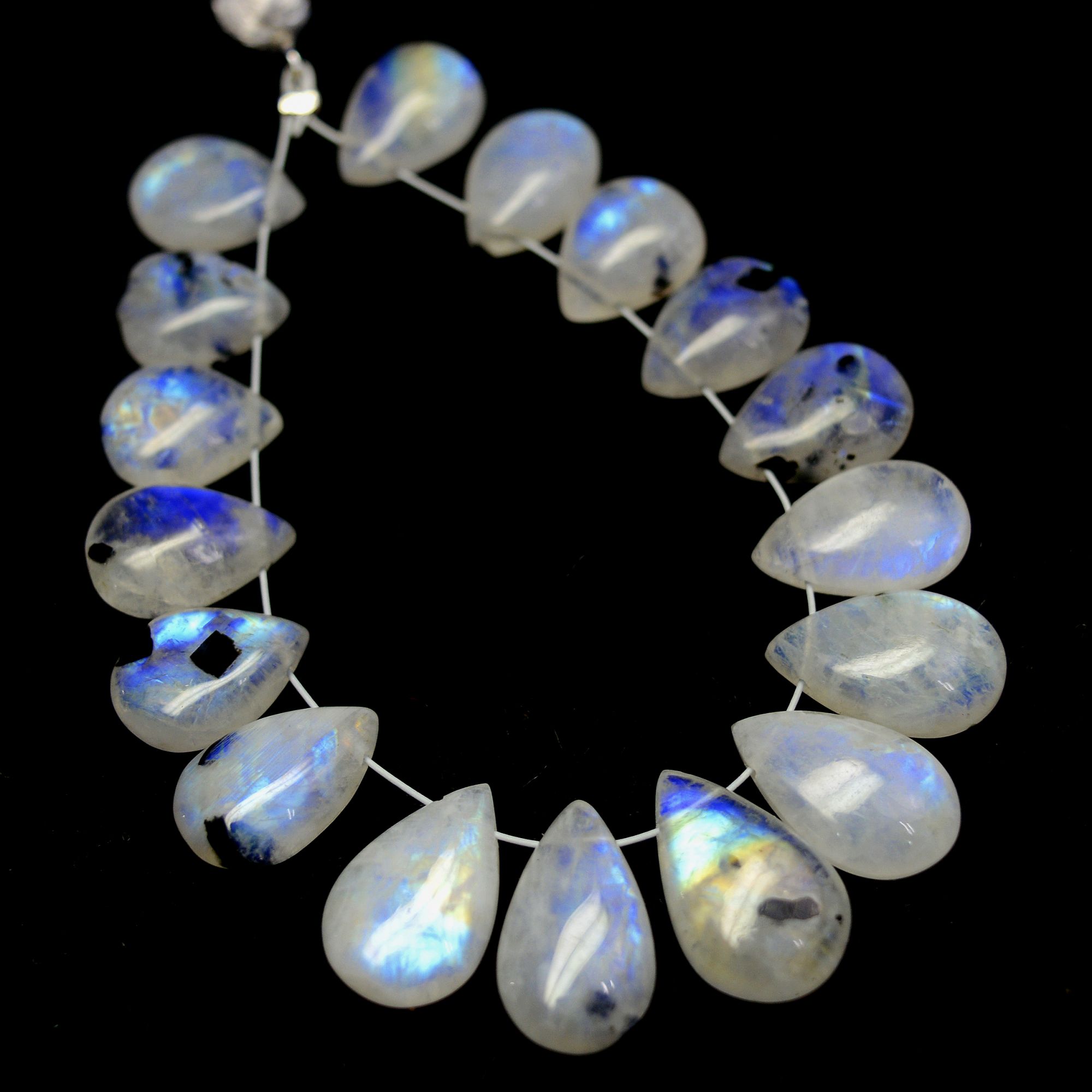 17Pcs 60Cts Natural Rainbow Moonstone Teadrop Briolettes Blue Flash Side Drill Loose Gemstone Cabochon Beads Wholesale Lot 10x8-14x8mm13542