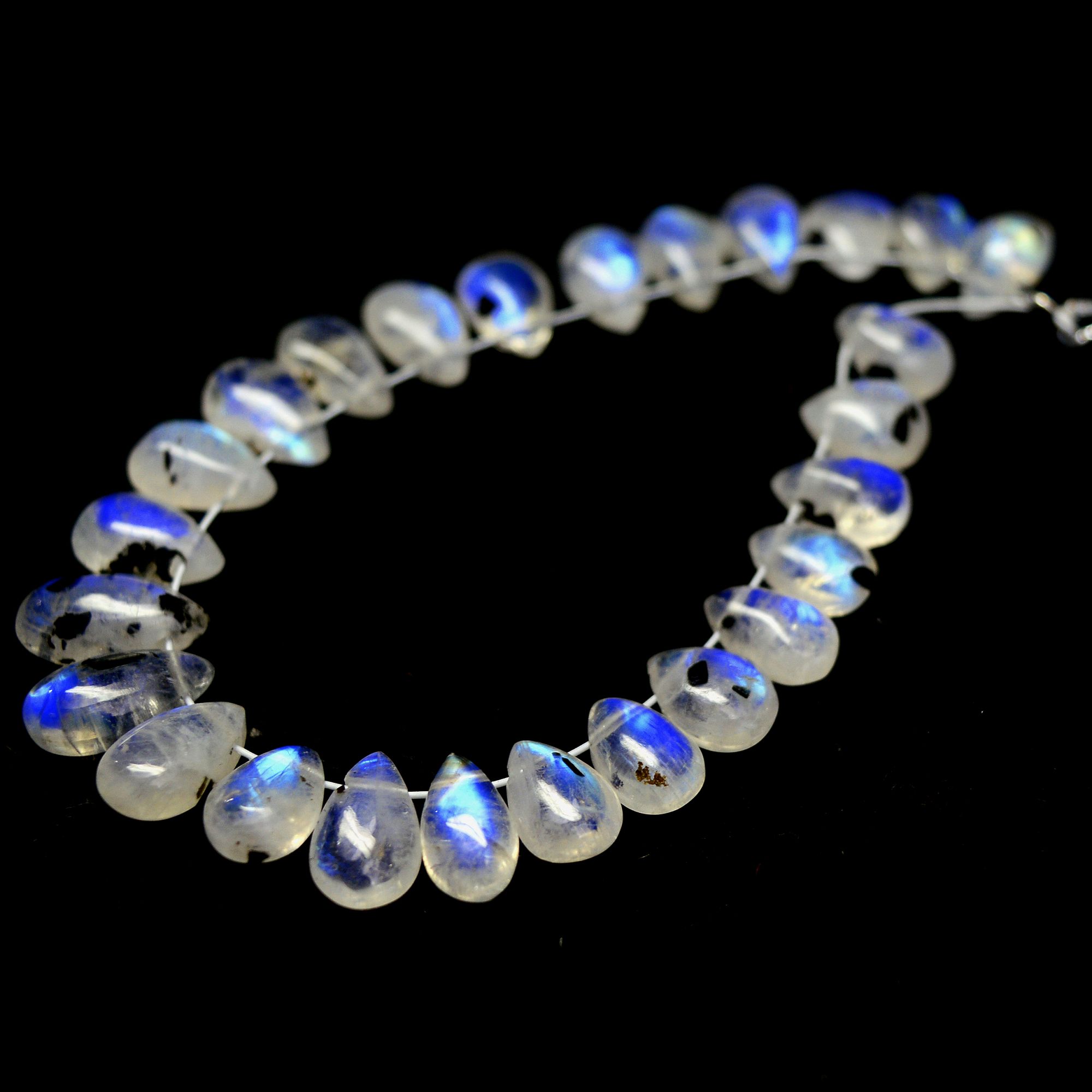 26Pcs 30Cts Natural Rainbow Moonstone Teadrop Briolettes Blue Flash Side Drill Loose Gemstone Cabochon Beads Wholesale Lot 6x4-10x5mm13543