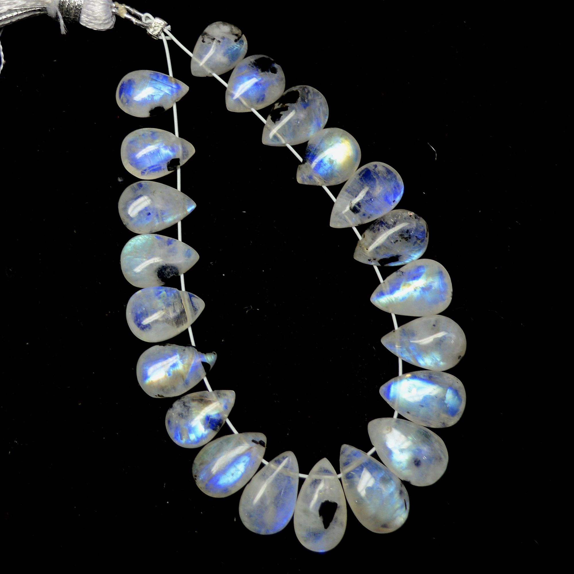 21Pcs 43Cts Natural Rainbow Moonstone Teadrop Briolettes Blue Flash Side Drill Loose Gemstone Cabochon Beads Wholesale Lot 7x5-11x6mm13545