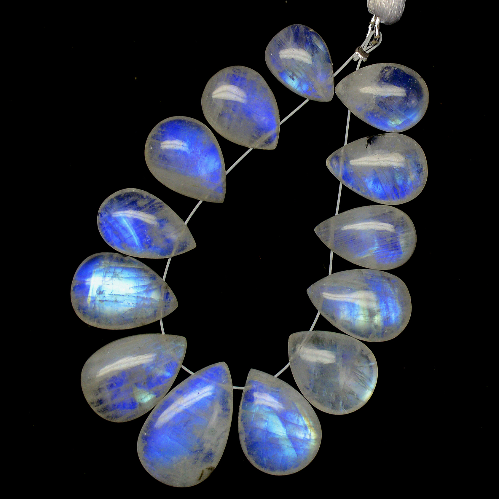 13Pcs 110Cts Natural Rainbow Moonstone Teadrop Briolettes Blue Flash Side Drill Loose Gemstone Cabochon Beads Wholesale 12x9-20x12mm13548