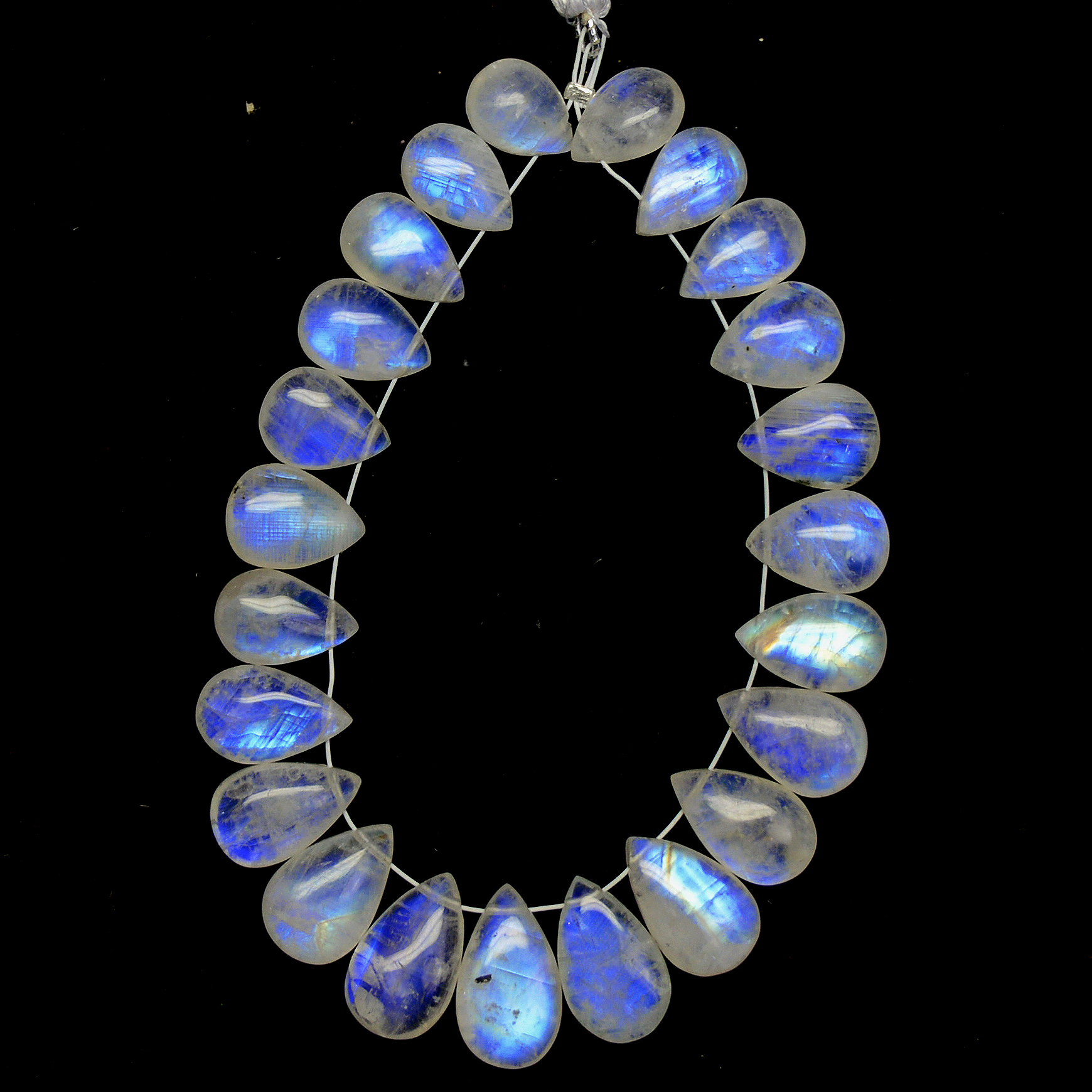 23Pc 109Cts Natural Rainbow Moonstone Teadrop Briolettes Blue Flash Side Drill Loose Gemstone Cabochon Beads Wholesale Lot 10x7-16x9mm13549