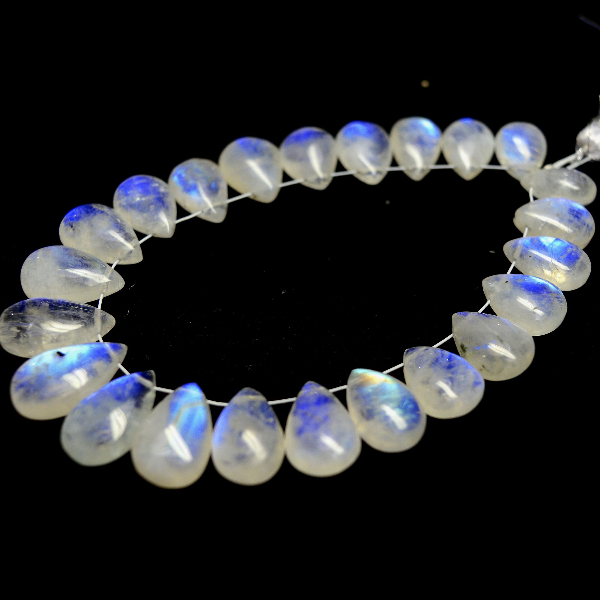 23Pc 109Cts Natural Rainbow Moonstone Teadrop Briolettes Blue Flash Side Drill Loose Gemstone Cabochon Beads Wholesale Lot 10x7-16x9mm13549