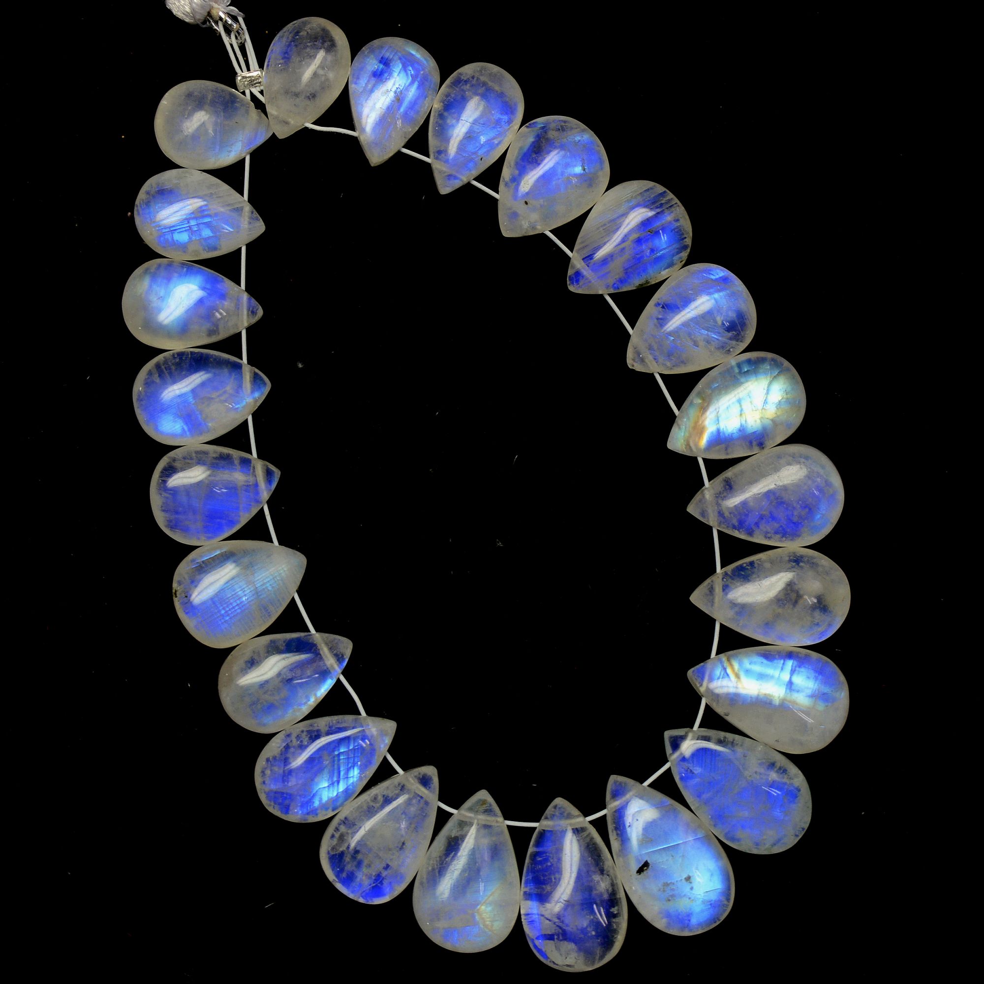 23Pc 109Cts Natural Rainbow Moonstone Teadrop Briolettes Blue Flash Side Drill Loose Gemstone Cabochon Beads Wholesale Lot 10x7-16x9mm13549