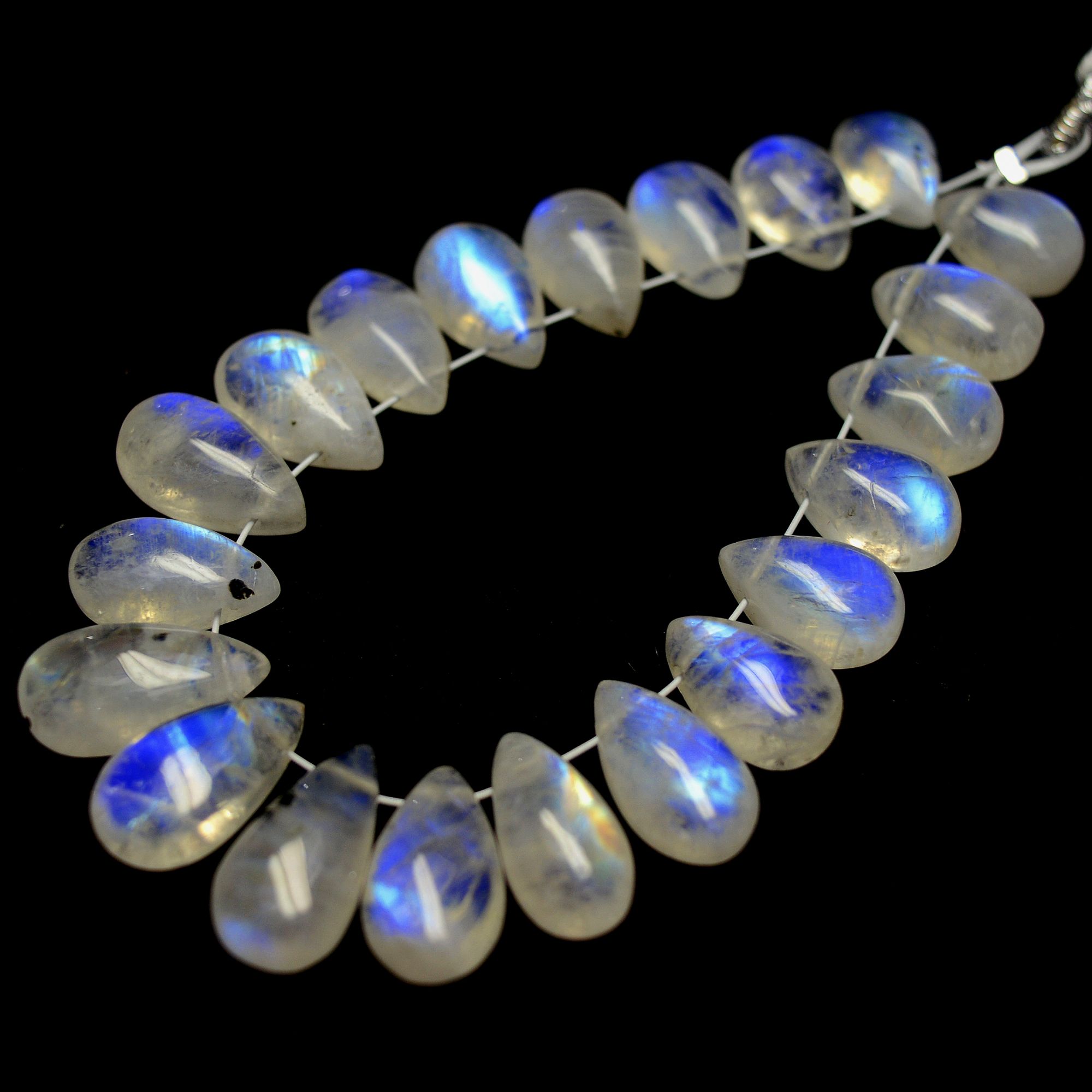 21Pcs 68Cts Natural Rainbow Moonstone Teadrop Briolettes Blue Flash Side Drill Loose Gemstone Cabochon Beads Wholesale Lot 9x6-13x7mm13550