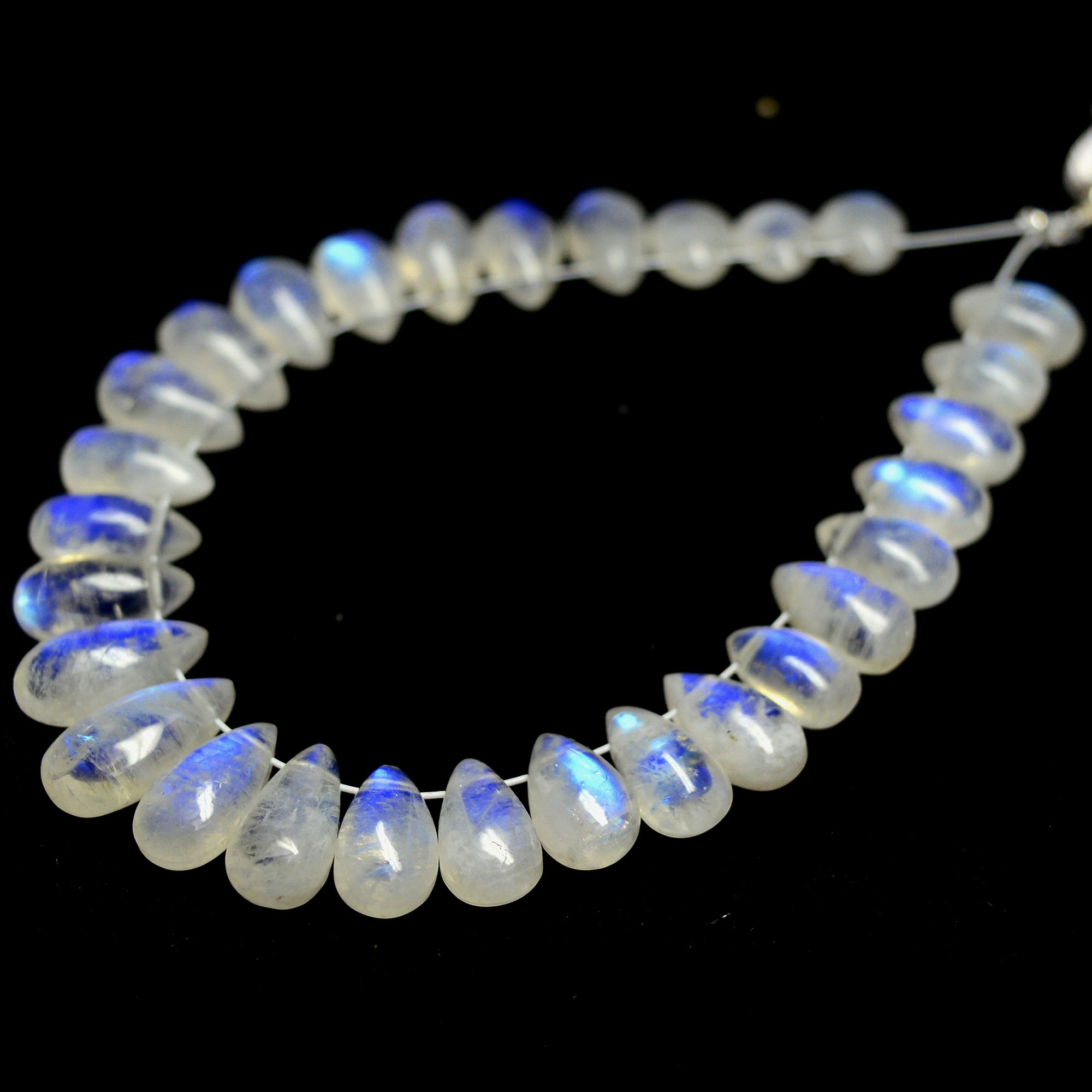 29Pcs 51Cts Natural Rainbow Moonstone Teadrop Briolettes Blue Flash Side Drill Loose Gemstone Cabochon Beads Wholesale Lot 7x5-11x5mm13551