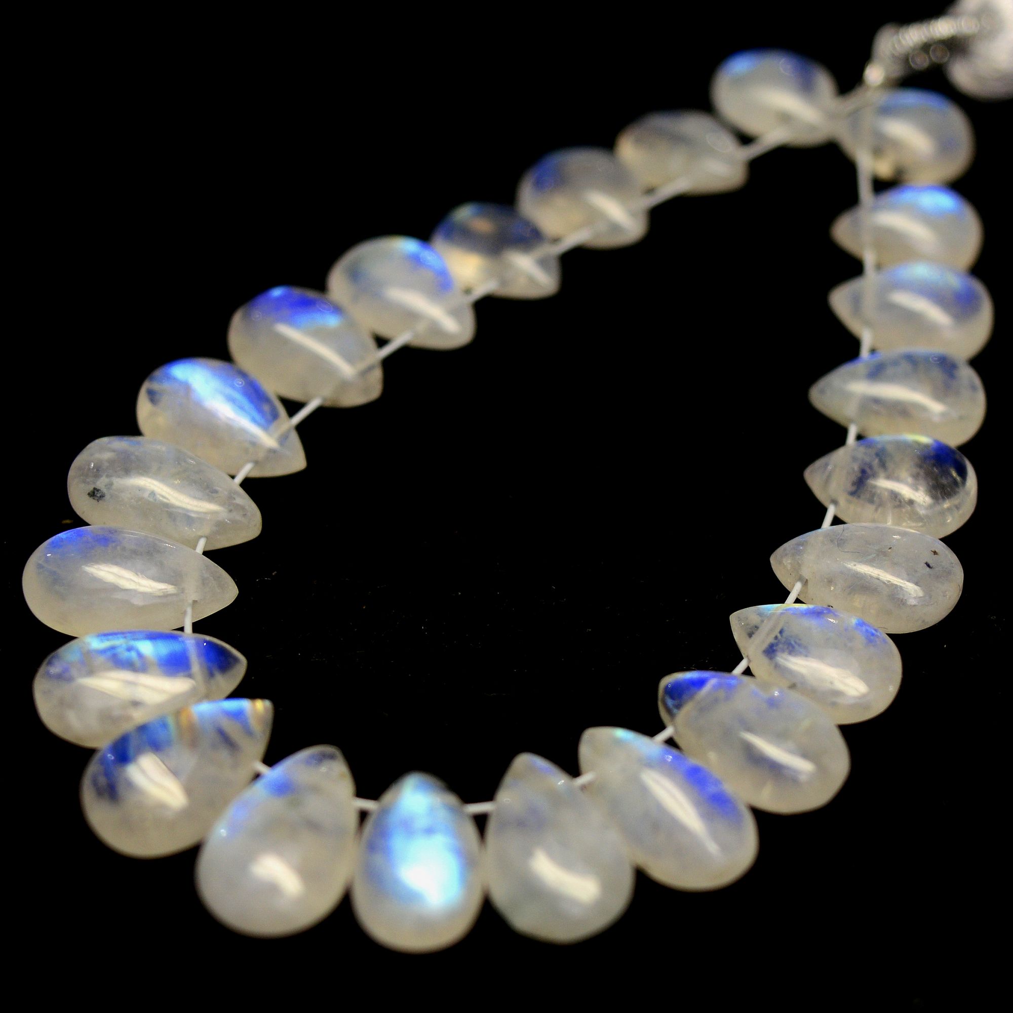 23Pcs 38Cts Natural Rainbow Moonstone Teadrop Briolettes Blue Flash Side Drill Loose Gemstone Cabochon Beads Wholesale Lot 7x5-10x6mm13553