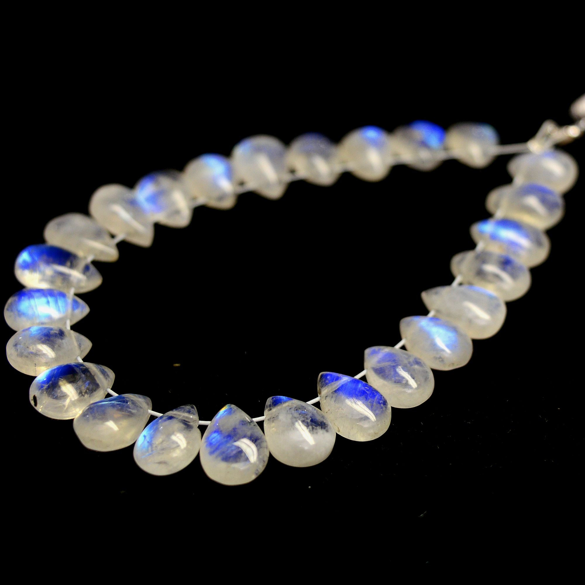 25 Pcs 34 Cts Natural Rainbow Moonstone Teadrop Briolettes Blue Flash Side Drill Loose Gemstone Beads Wholesale Lot 7x5-8x5mm 13554