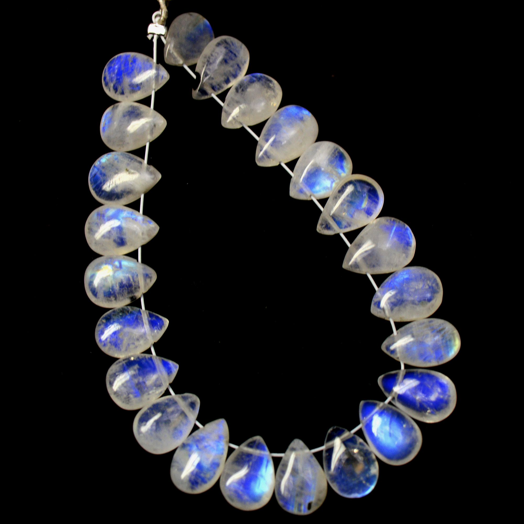 23Pcs 37Cts Natural Rainbow Moonstone Teadrop Briolettes Blue Flash Side Drill Loose Gemstone Cabochon Beads Wholesale Lot 8x5-9x6mm13555