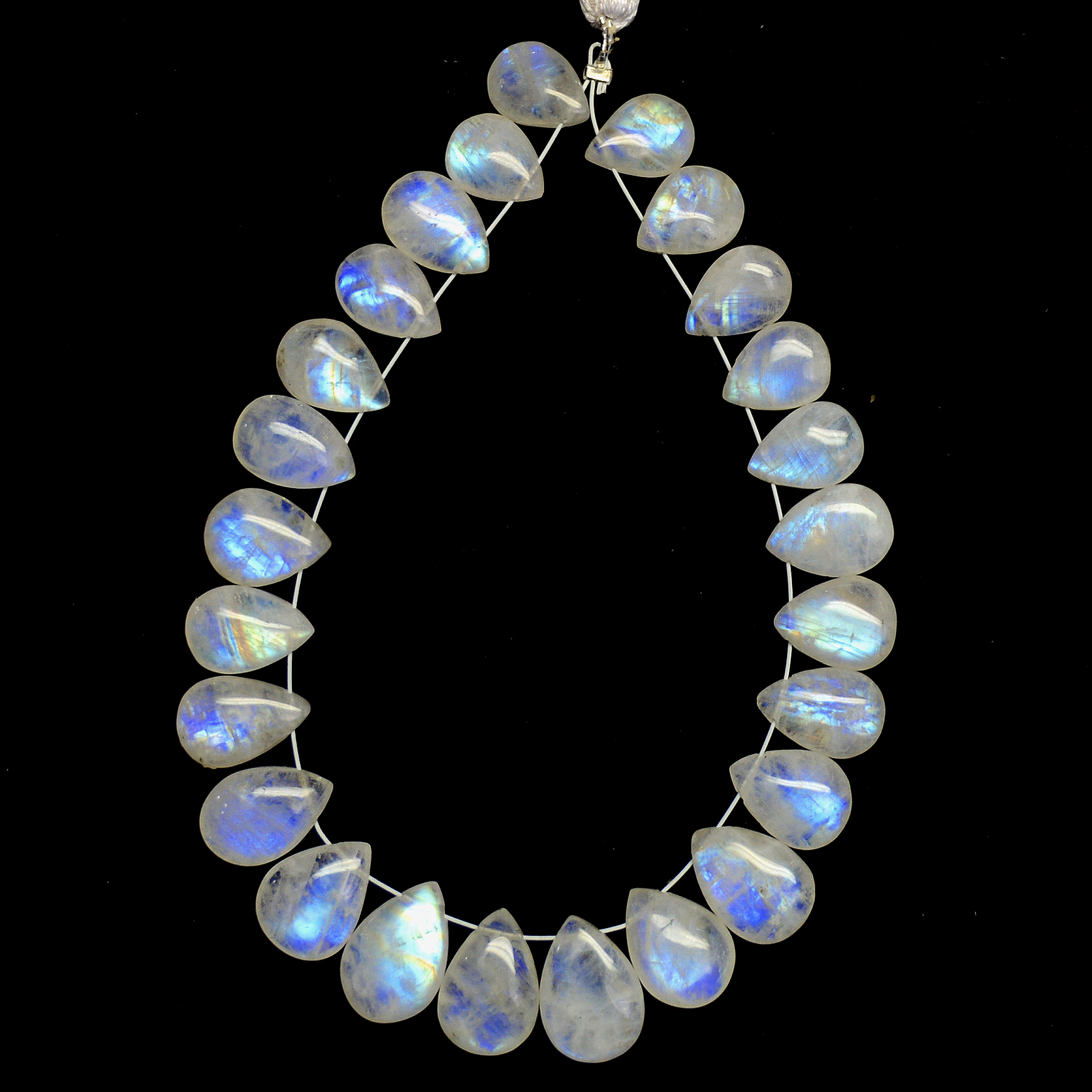 25Pcs 87Cts Natural Rainbow Moonstone Briolettes Side Drill Loose Gemstone Pear Cabochon Wholesaler Gemstone Gift For Her 10x7-13x9mm13556