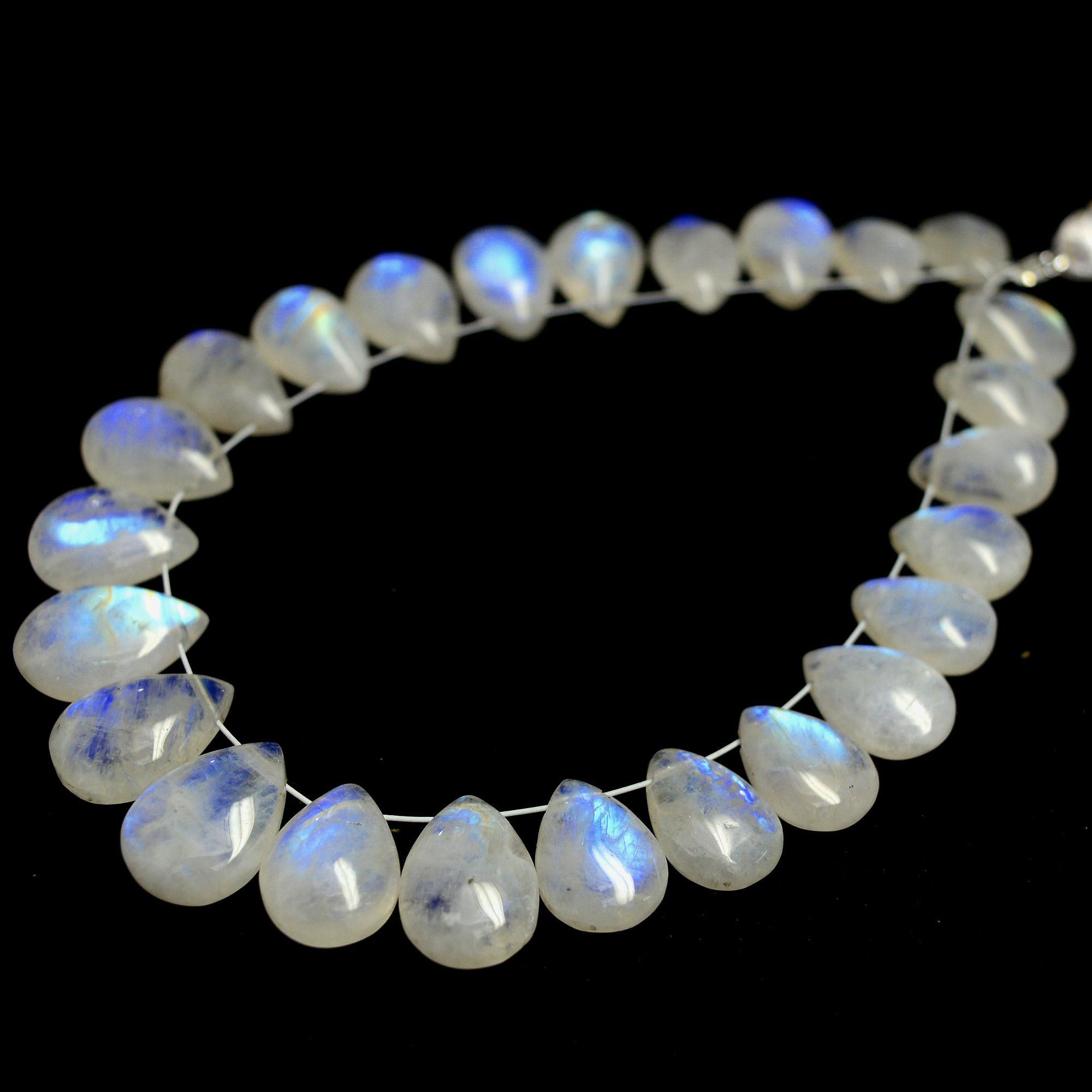 25Pcs 87Cts Natural Rainbow Moonstone Briolettes Side Drill Loose Gemstone Pear Cabochon Wholesaler Gemstone Gift For Her 10x7-13x9mm13556