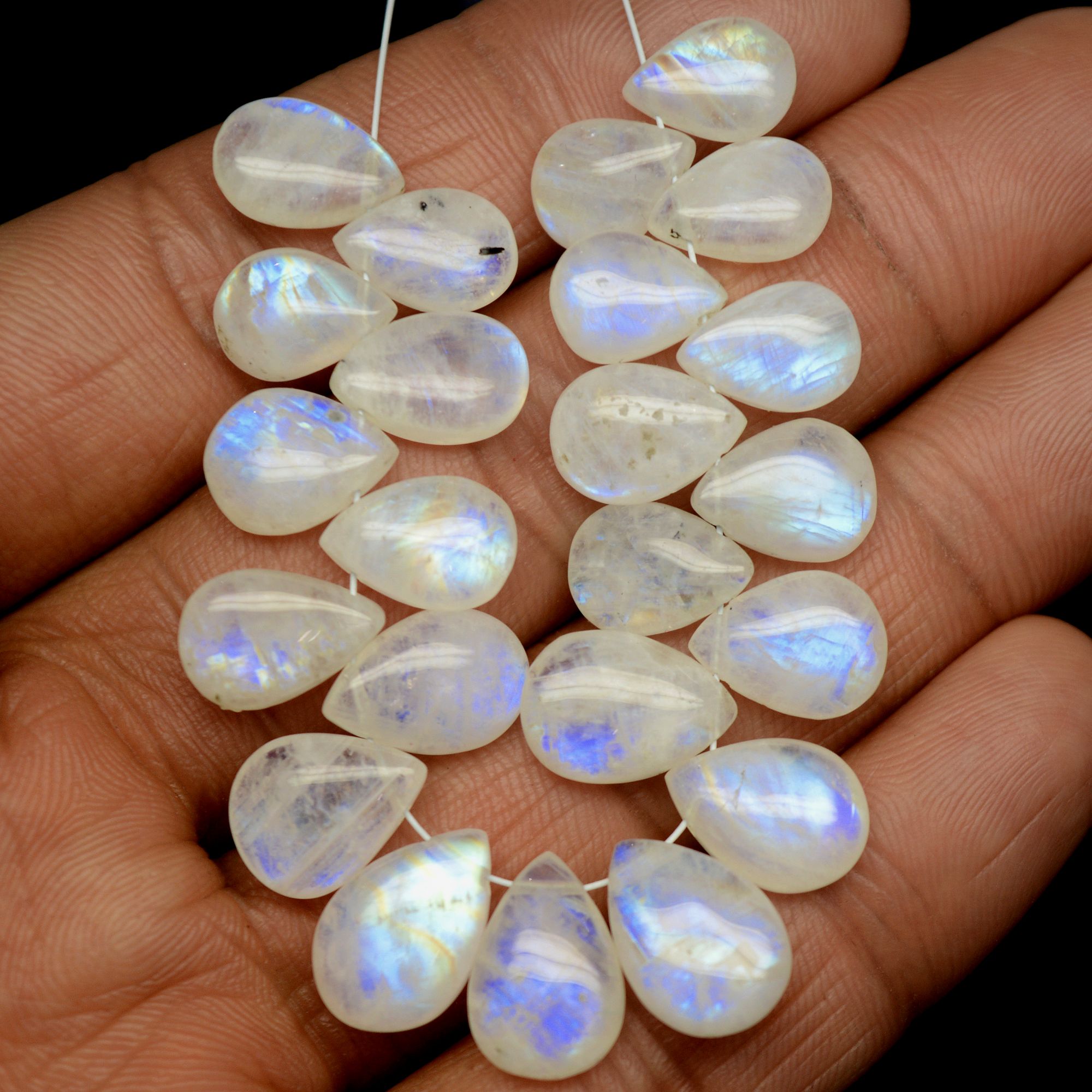 25Pcs 87Cts Natural Rainbow Moonstone Briolettes Side Drill Loose Gemstone Pear Cabochon Wholesaler Gemstone Gift For Her 10x7-13x9mm13556